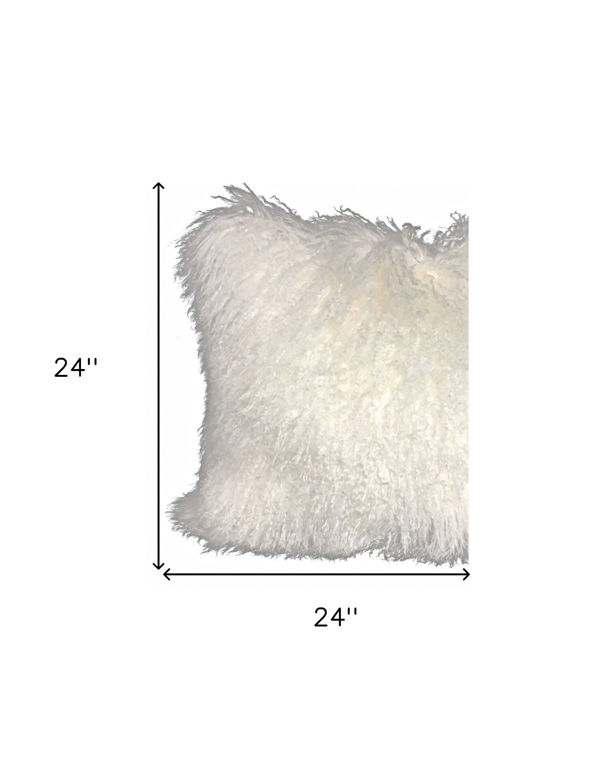 24" Bright White Genuine Tibetan Lamb Fur Pillow With Microsuede Backing