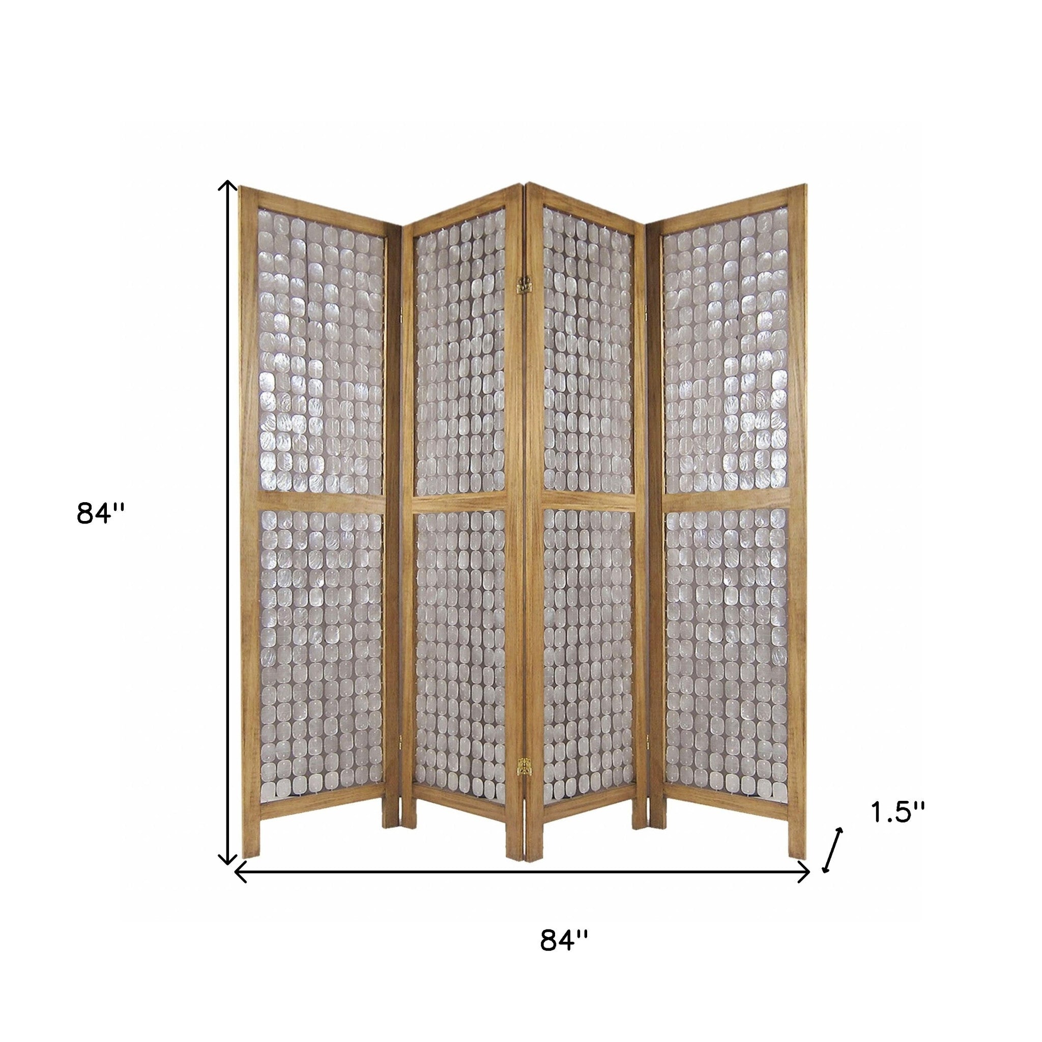 84" Clear Capiz Mother of Pearl Folding Three Panel Screen Room Divider