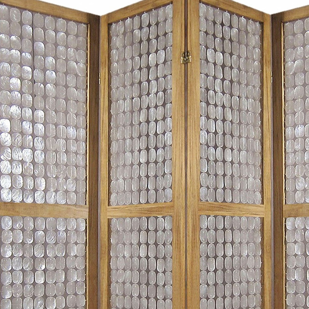 84" Clear Capiz Mother of Pearl Folding Three Panel Screen Room Divider