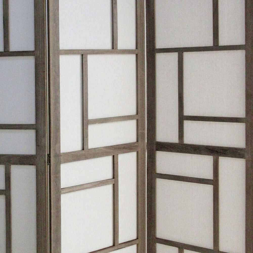 50" Gray and White Wood and Fabric Three Panel Screen Room Divider