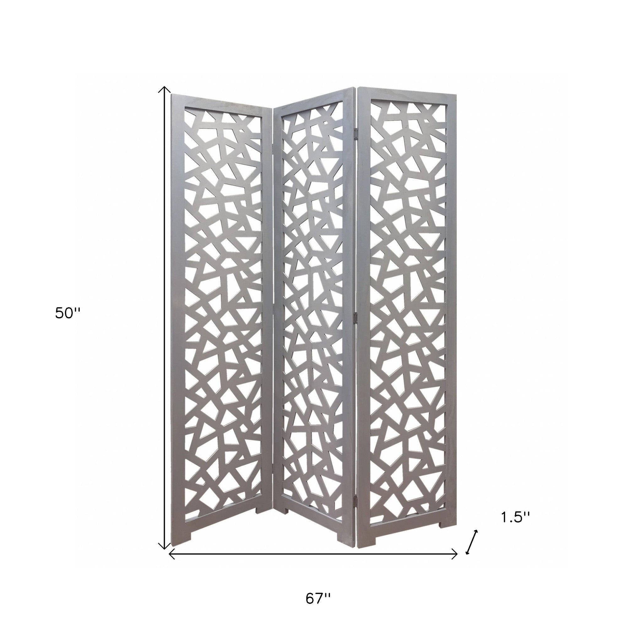 50" Gray Solid Wood Folding Three Panel Screen Room Divider