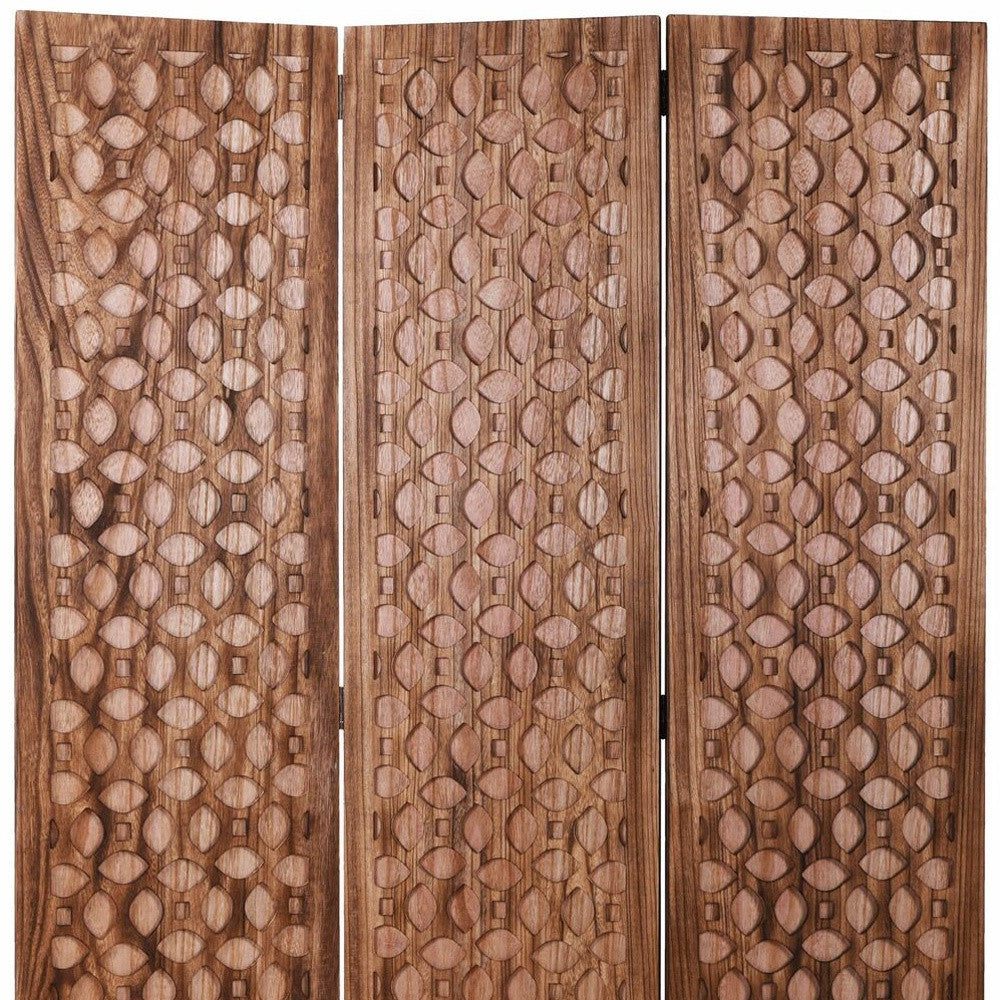 67" Brown Folding Three Panel Screen Room Divider