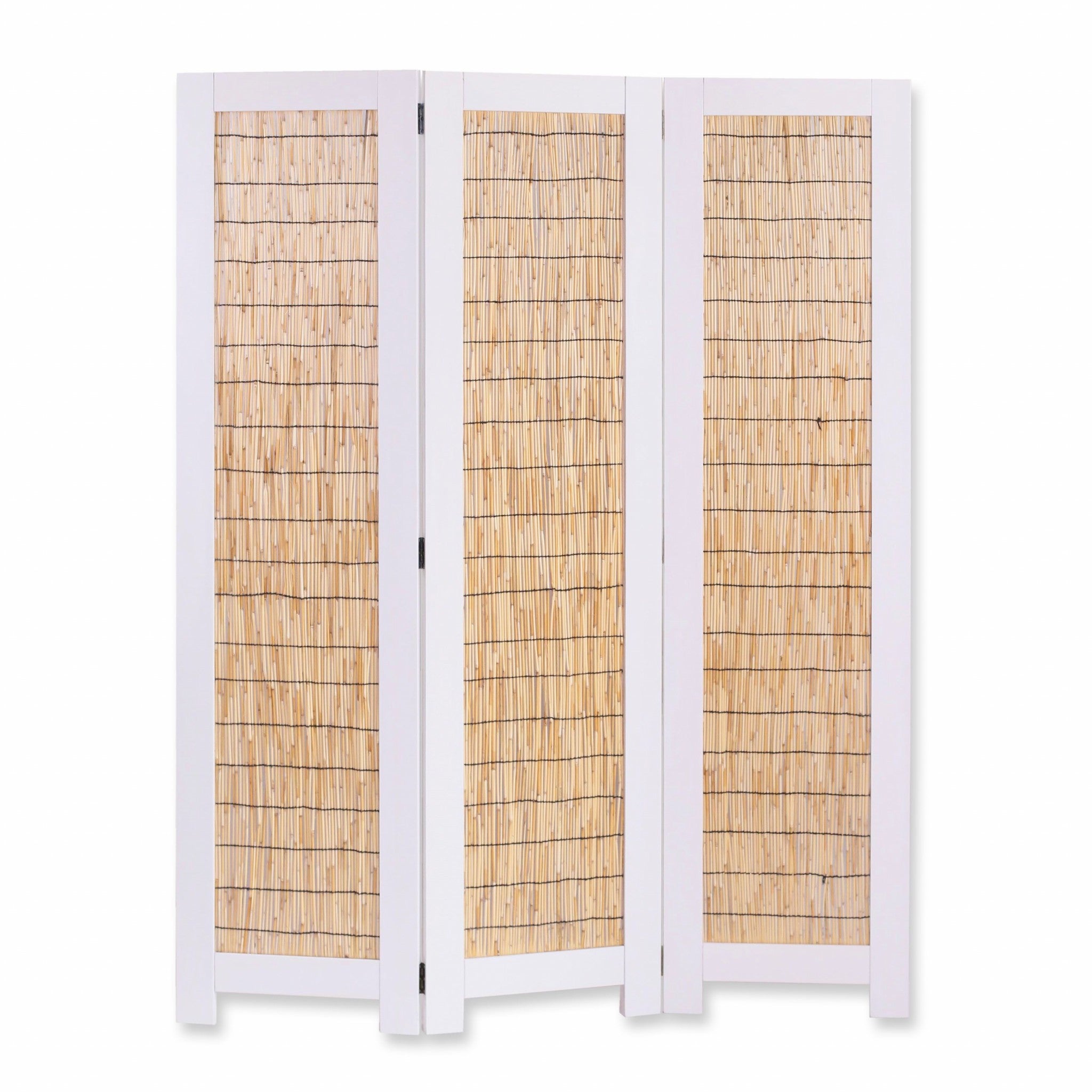 White And Natural Three Panel Room Divider Screen