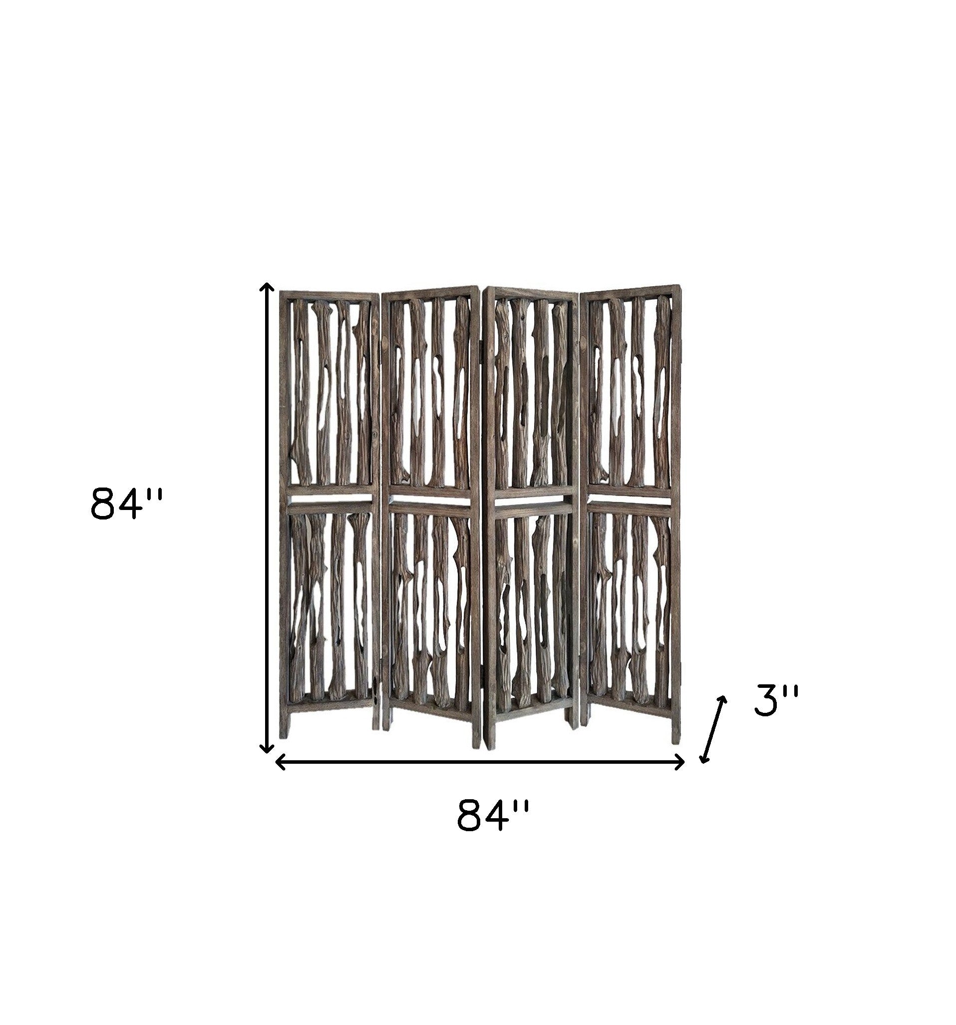 84" Brown Wood Folding Four Panel Screen Room Divider