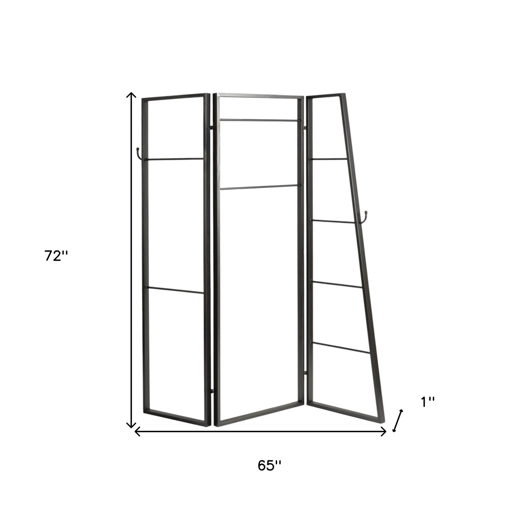 72" Gray Iron Folding Three Panel Screen Room Divider