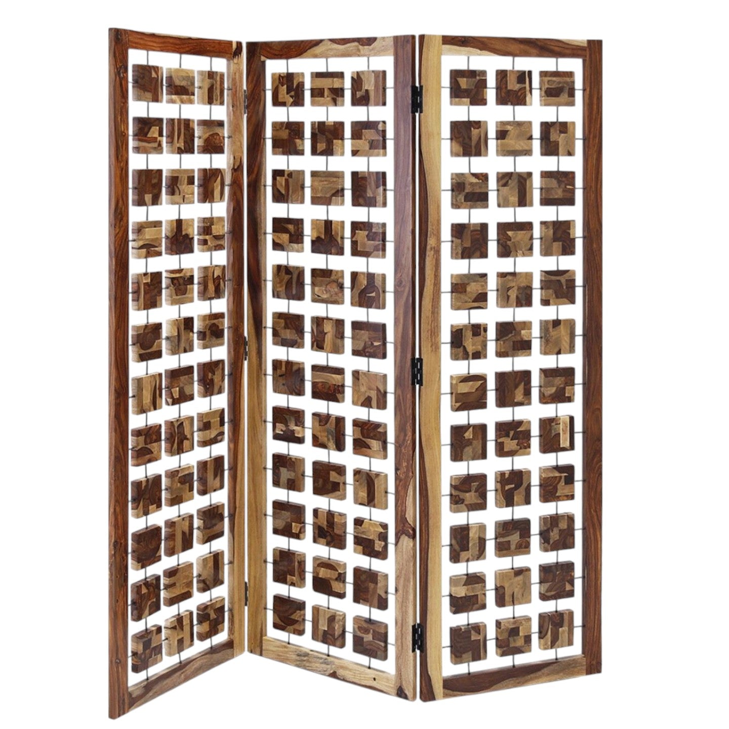 72" Brown Solid Wood Folding Three Panel Screen Room Divider