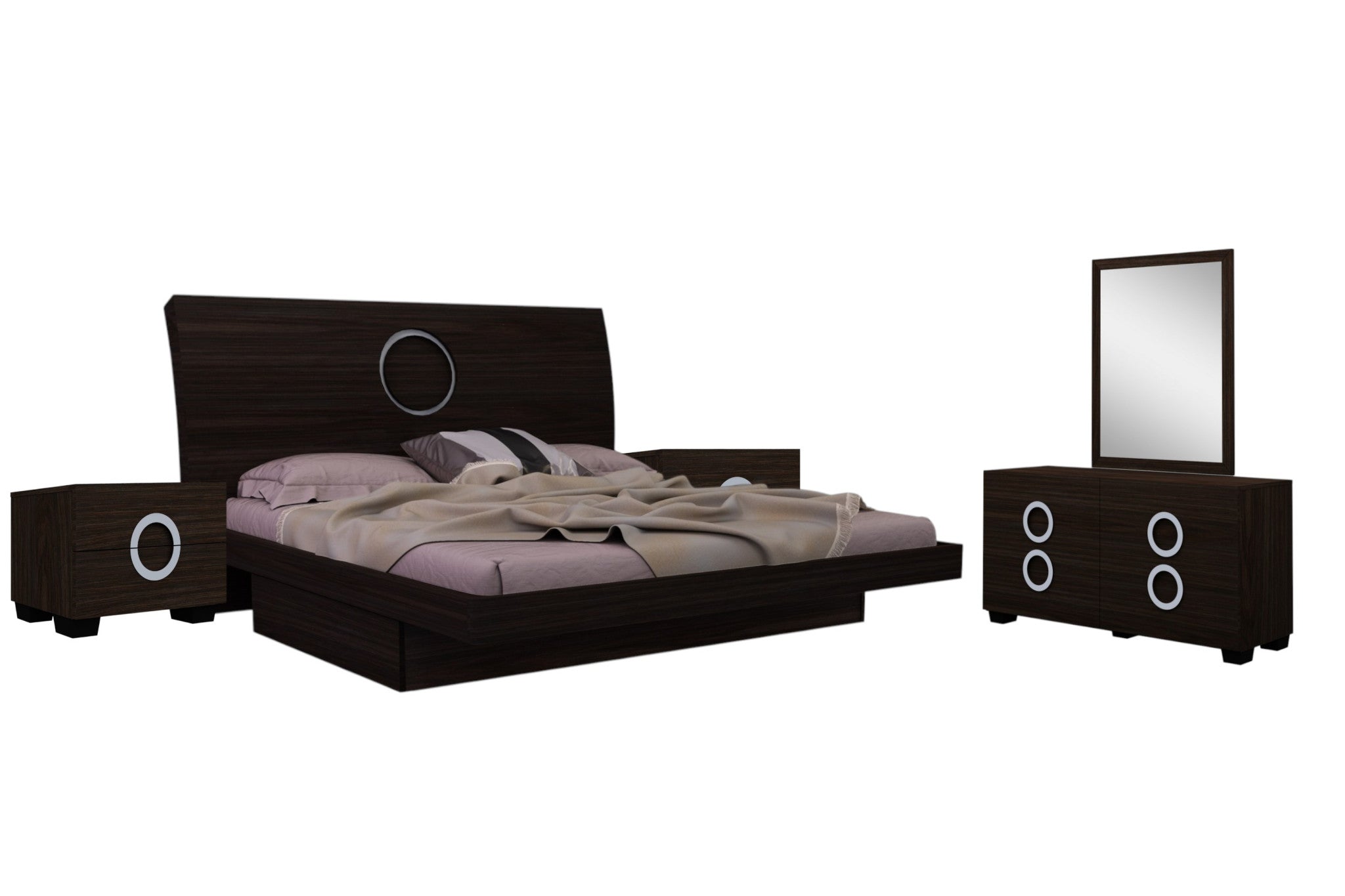 Four Piece Wood Brown Solid Wood Bedroom Set With Mirror