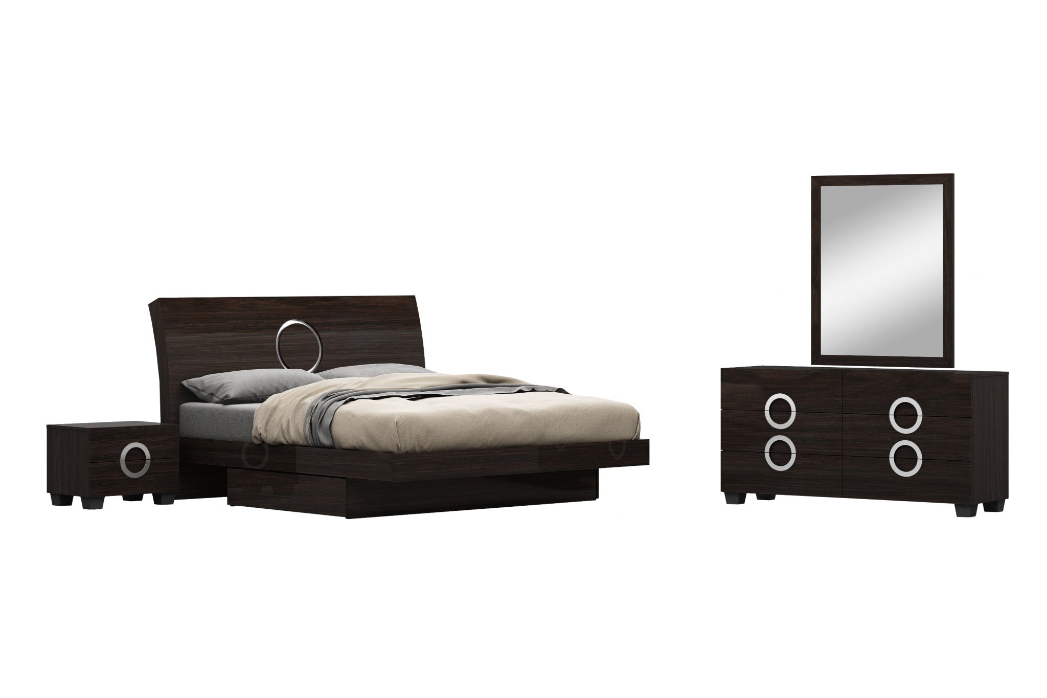 Four Piece Wood Brown Solid Wood Bedroom Set With Mirror