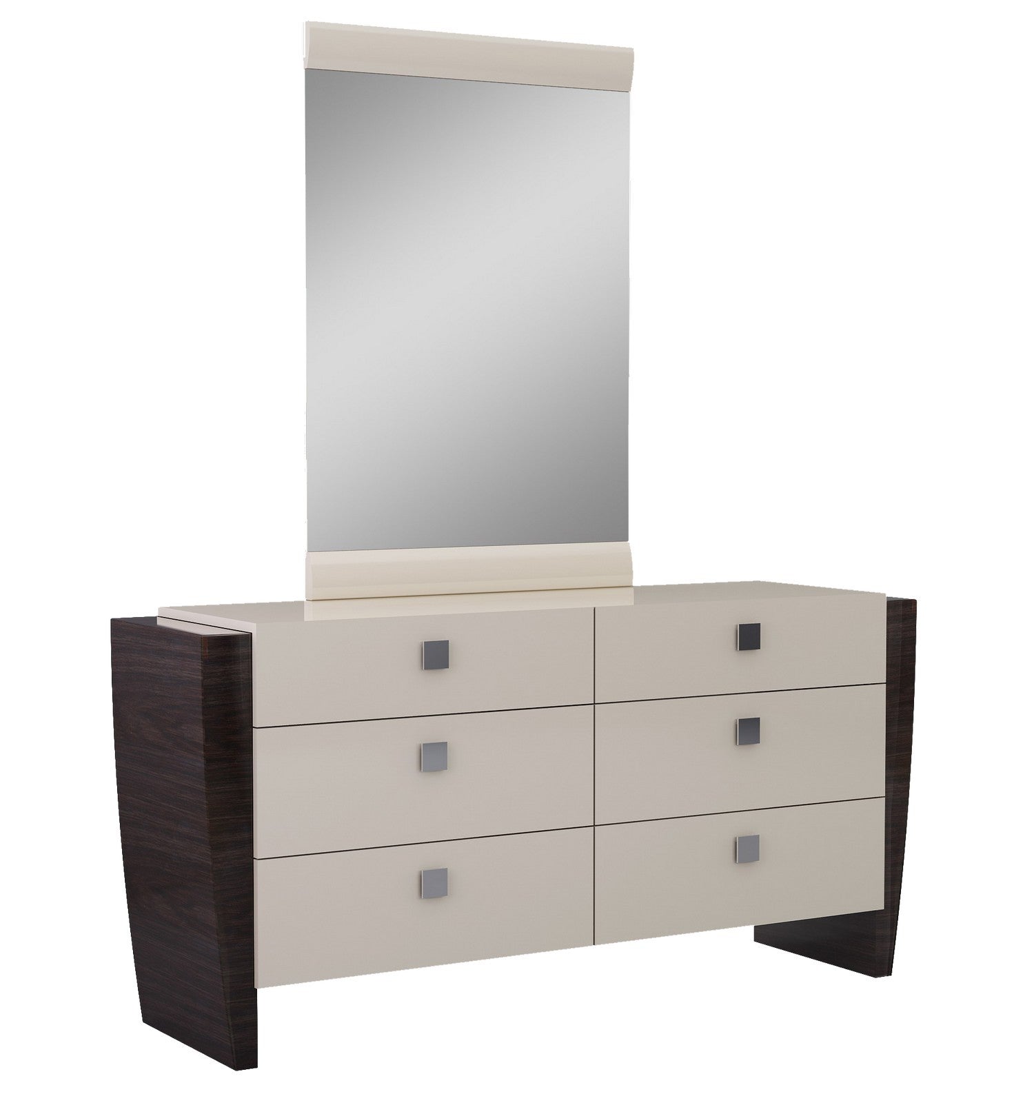 Four Piece Beige Solid Wood Bedroom Set With Mirror