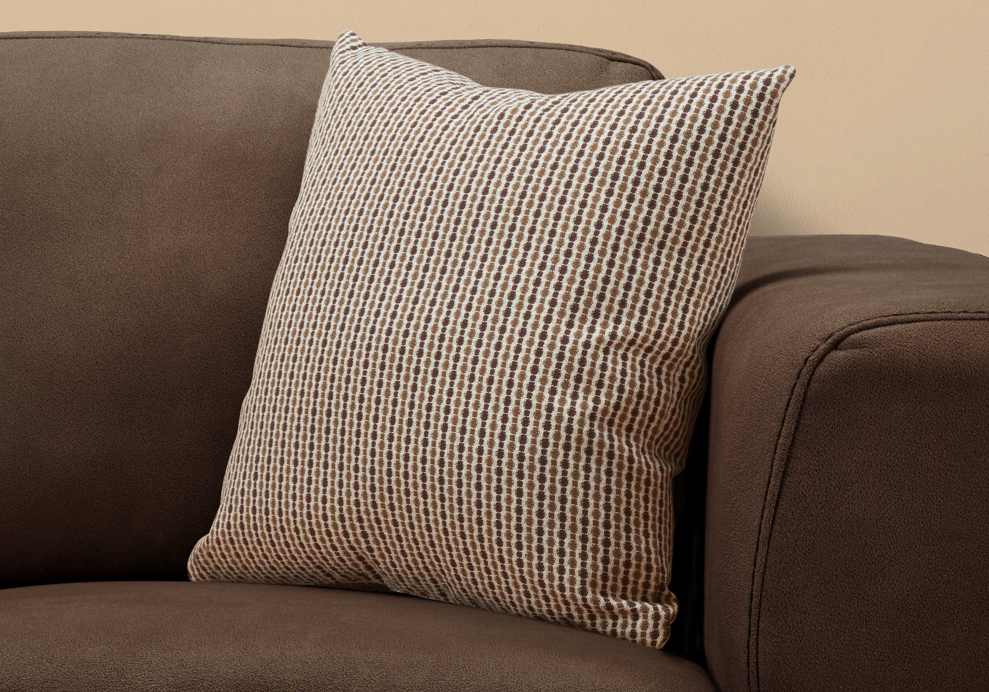 18" X 18" Taupe Polyester Striped Zippered Pillow