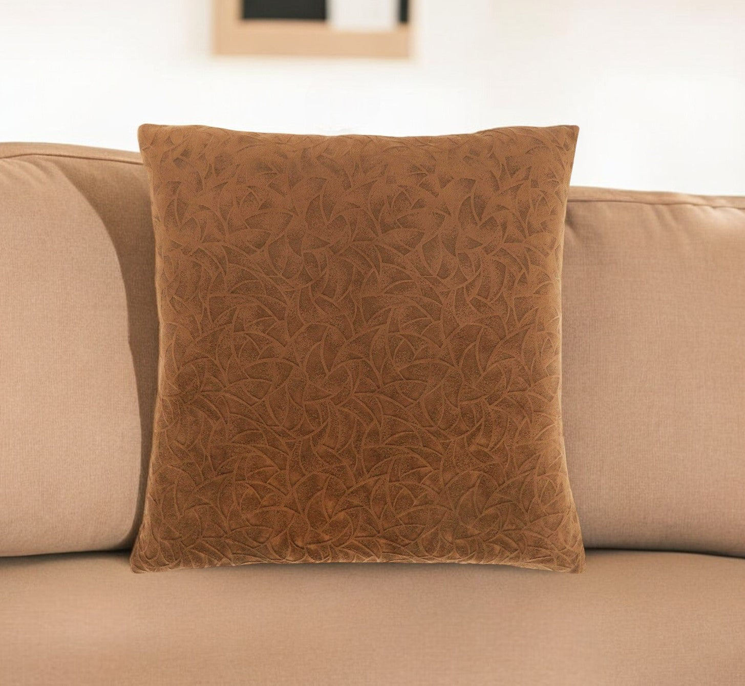 18" X 18" Taupe Velvet Polyester Abstract Zippered Pillow