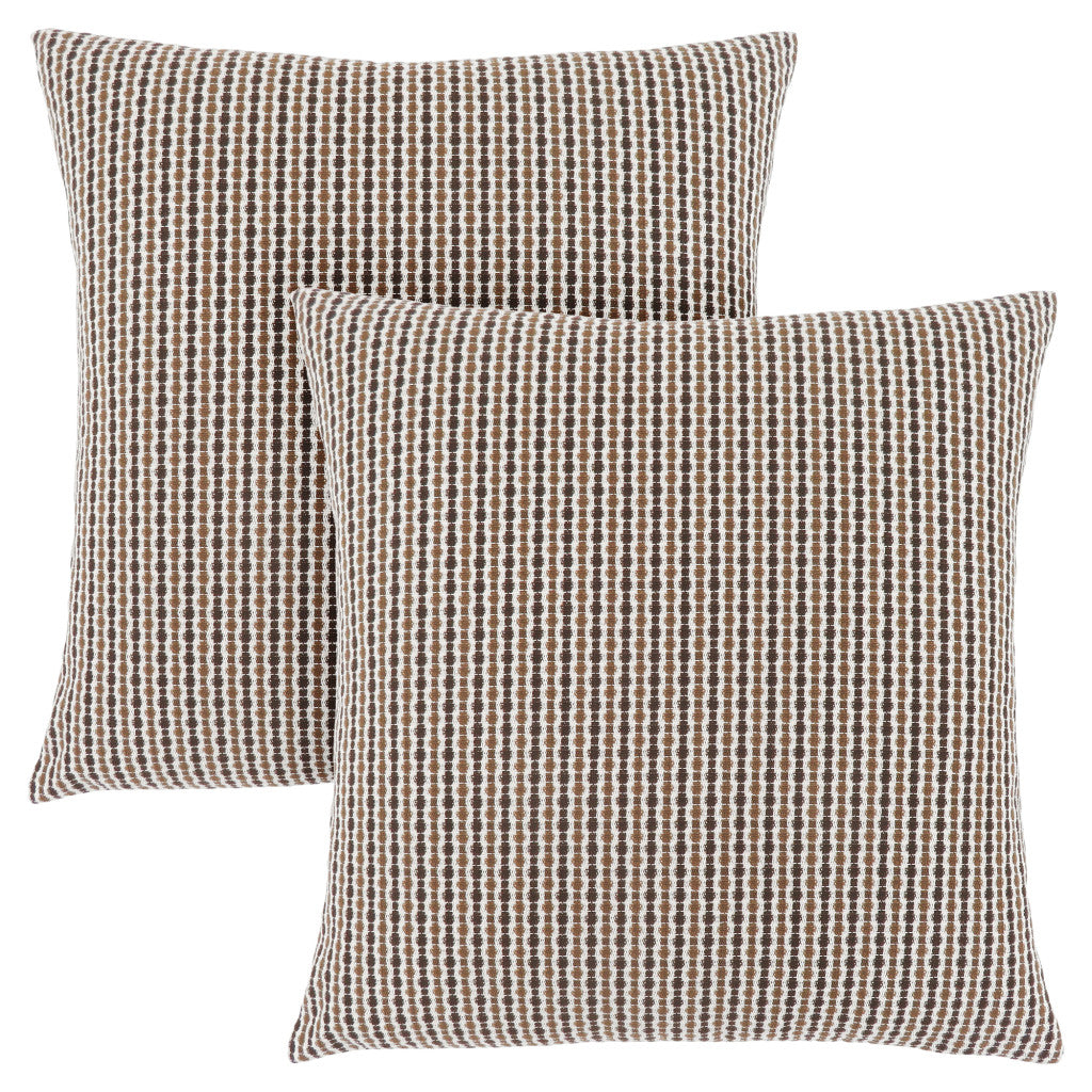 Set Of Two 18" X 18" Taupe Polyester Striped Zippered Pillow