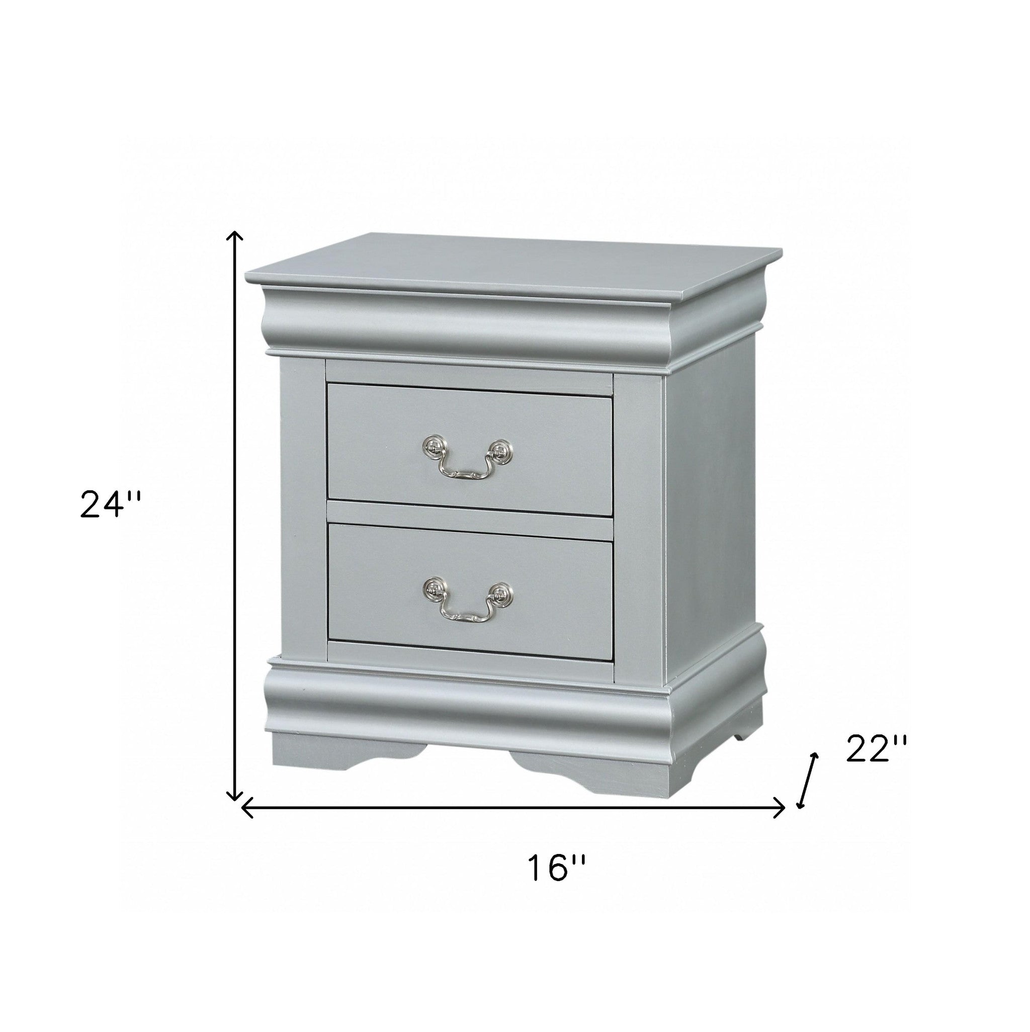 24" Platinum Two Drawers Nightstand