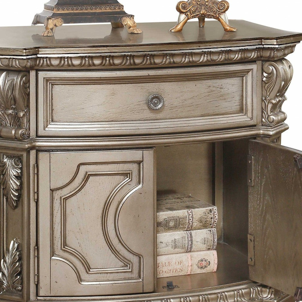 29" Champagne One Drawer Faux Marble and Solid Wood Nightstand With Storage