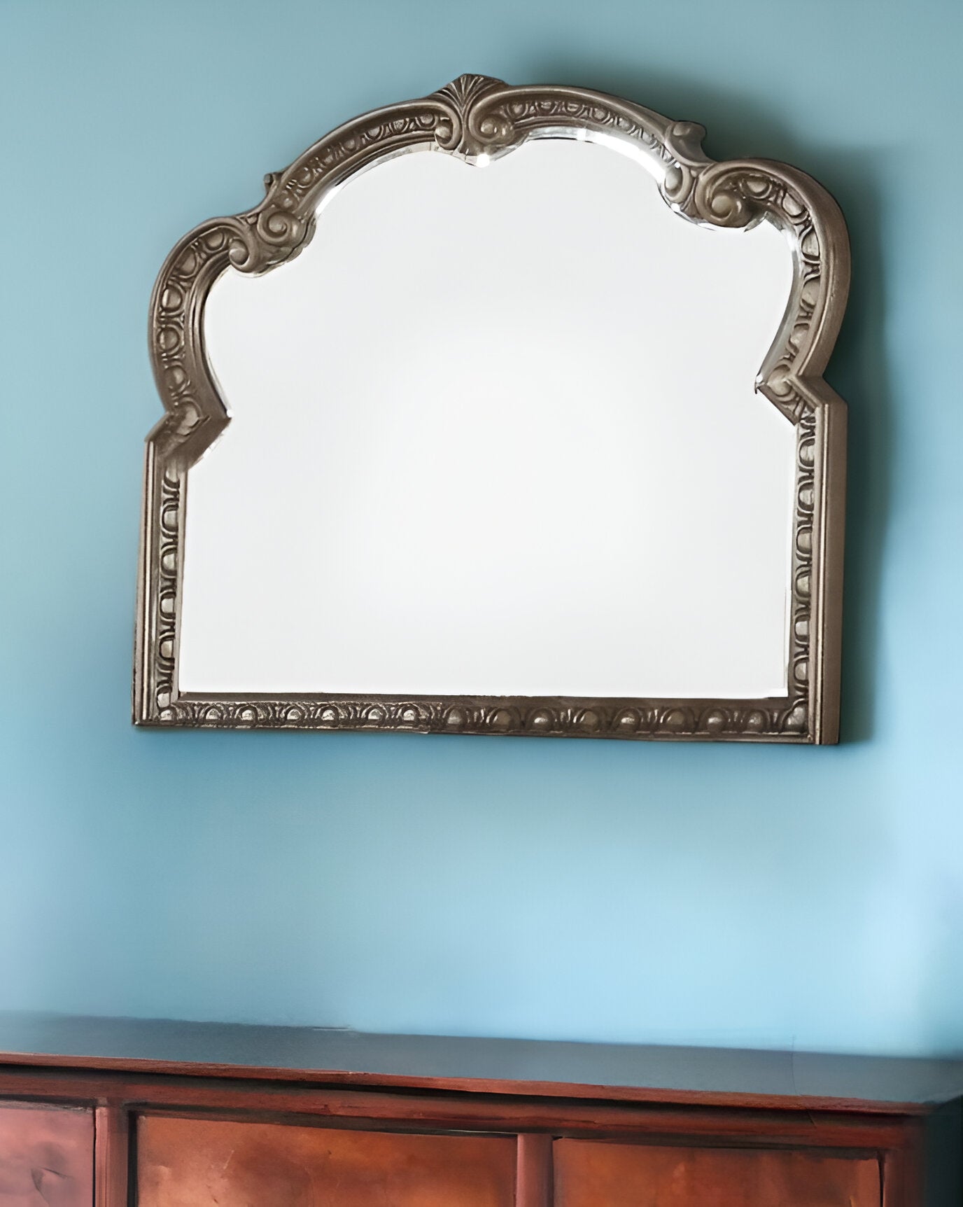 Antique Champagne Finish Baroque Style Wall Mirror