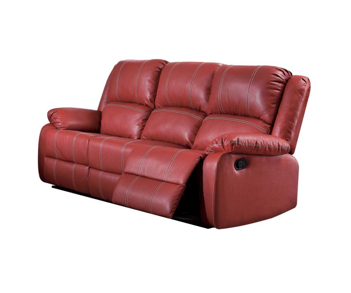 81" Red And Black Faux Leather Reclining Sofa