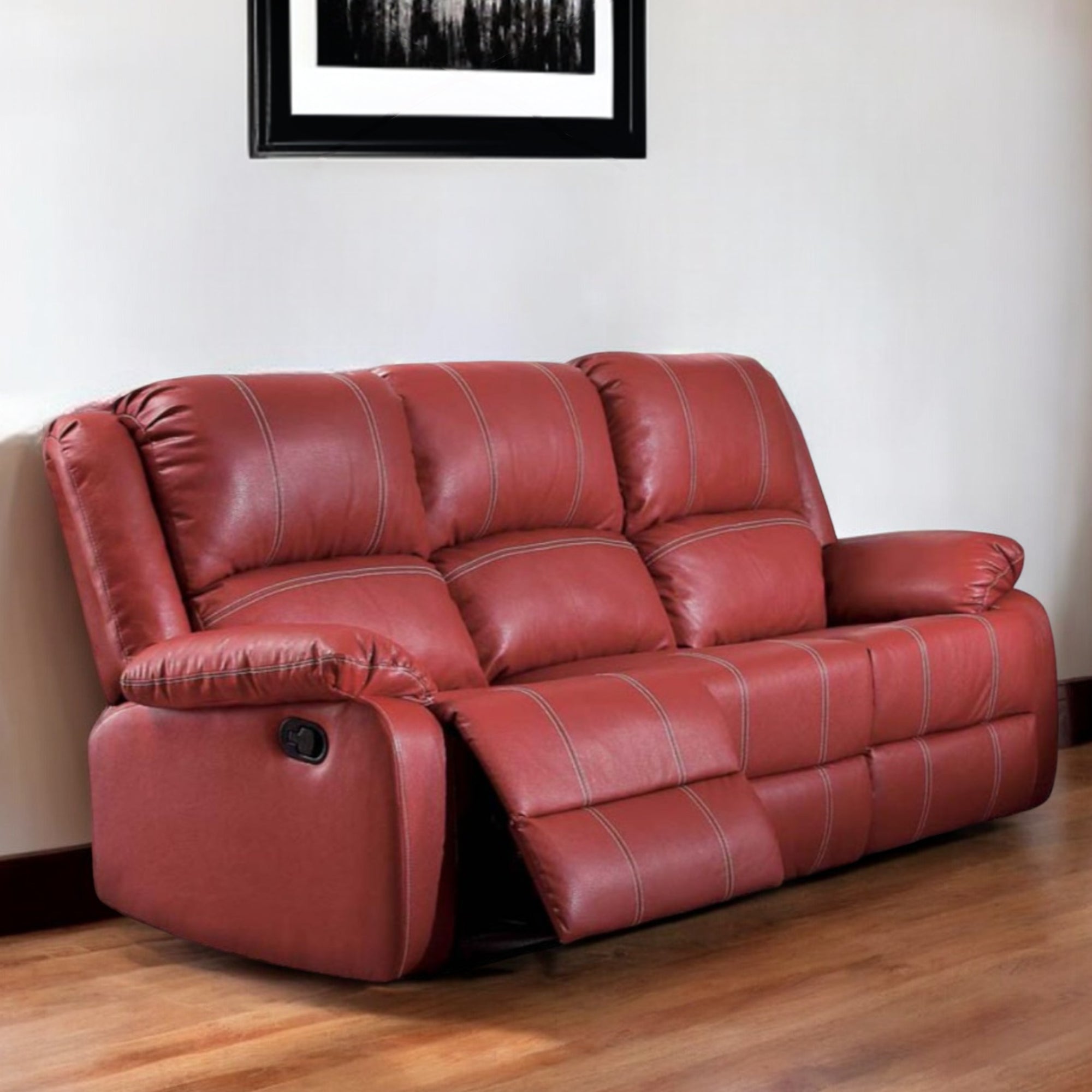 81" Red And Black Faux Leather Reclining Sofa