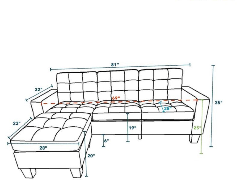 32" Gray And Black Linen Sofa With Ottoman