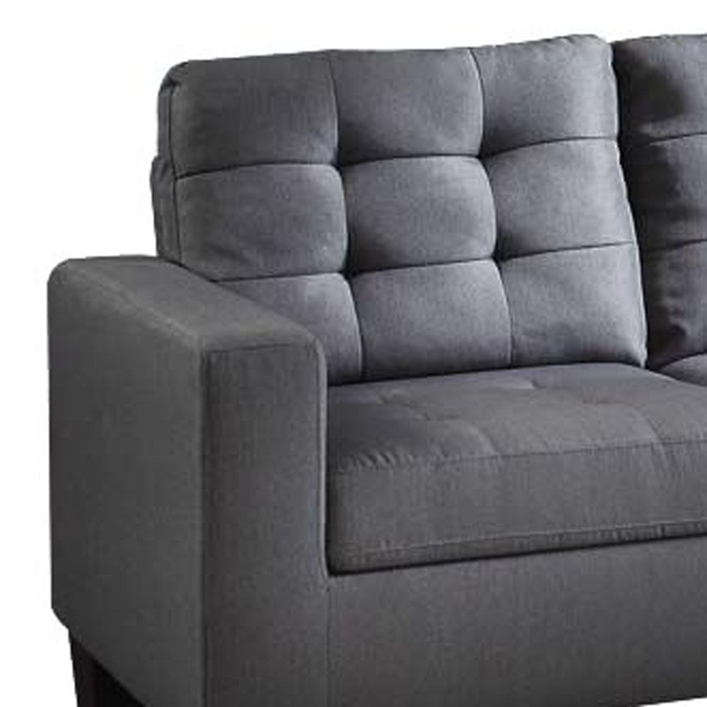 32" Gray And Black Linen Sofa With Ottoman