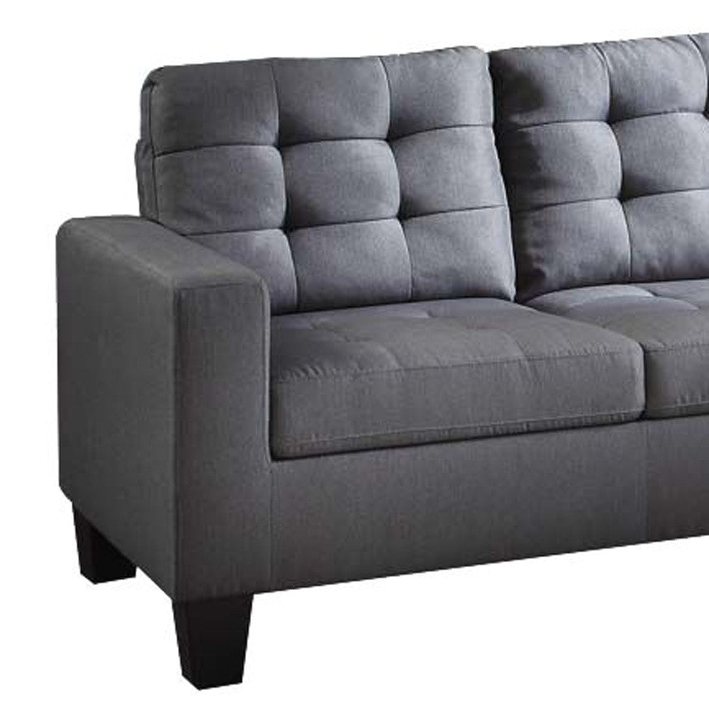 32" Gray And Black Linen Sofa With Ottoman