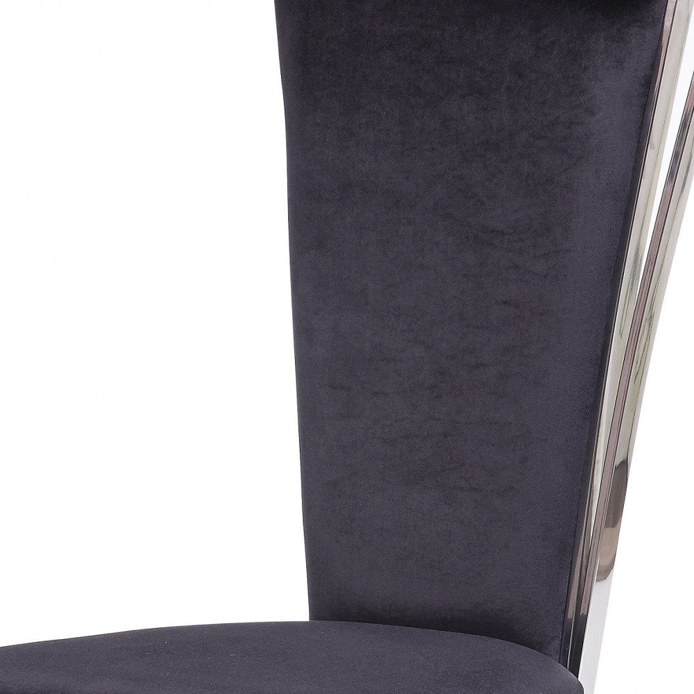 Set of Two Black And Silver Upholstered Fabric Dining Side Chairs