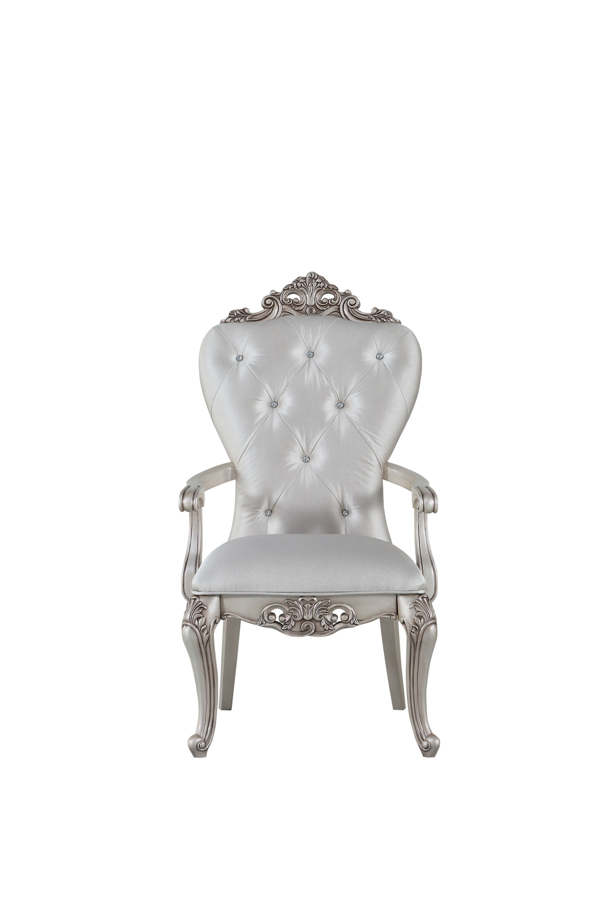 Set Of Two 25" Silver And Pearl Fabric Tufted Side Chair