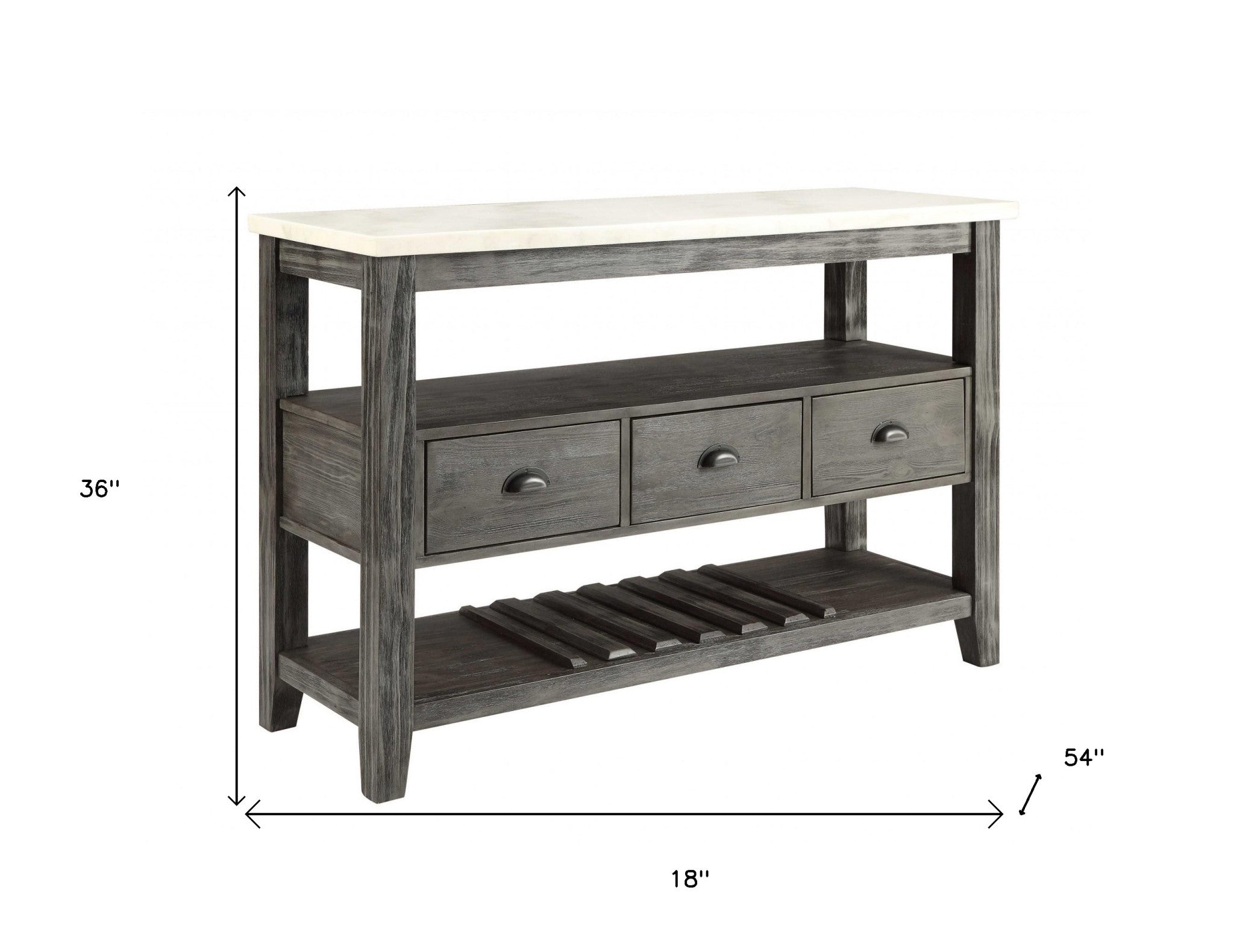 18" X 54" X 36" White Marble Gray Oak Wood Server