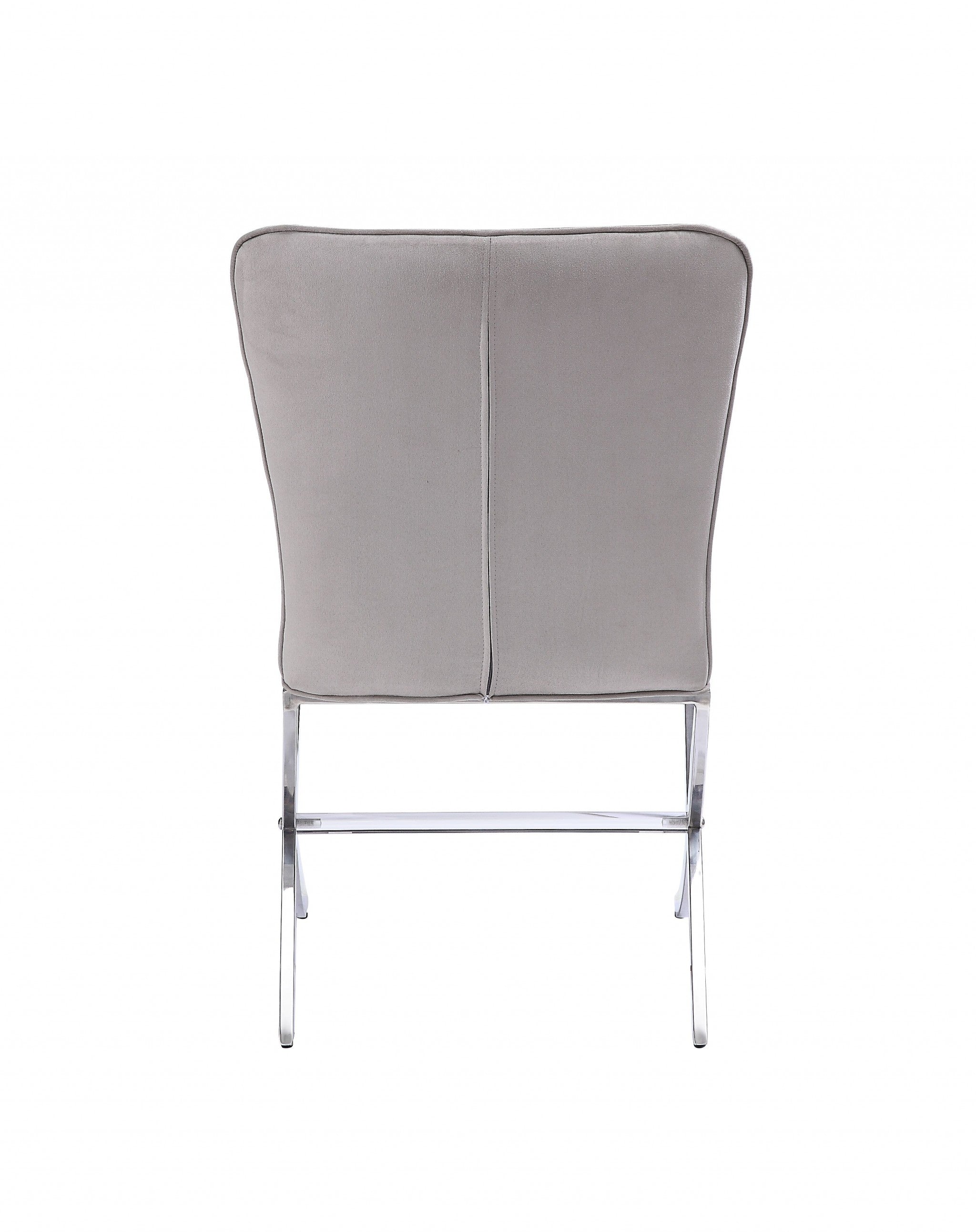 24" Beige Velvet And Silver Parsons Chair