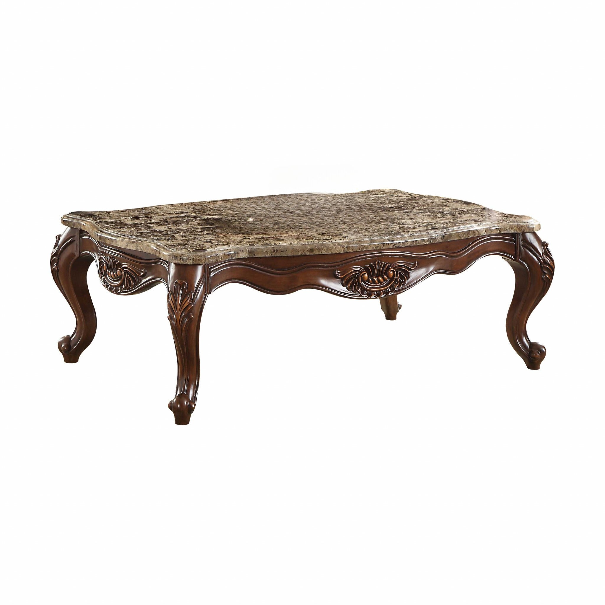 58" Brown and Dark Brown Genuine Marble Coffee Table