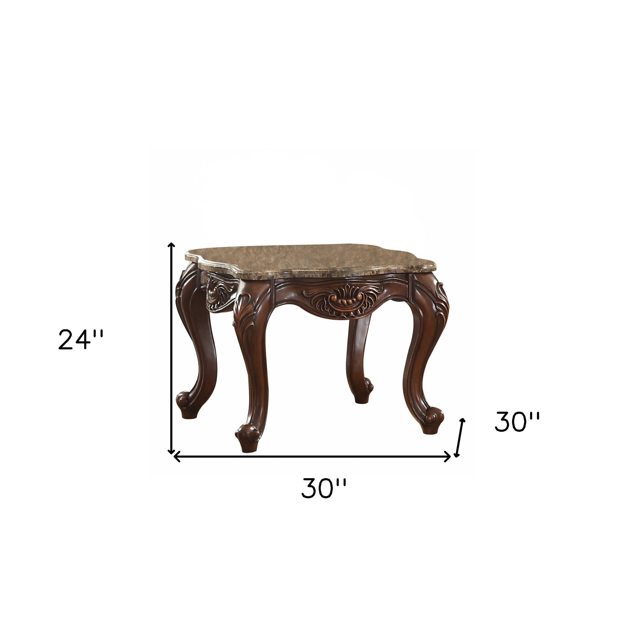 24" Cherry Oak Faux Marble Square End Table