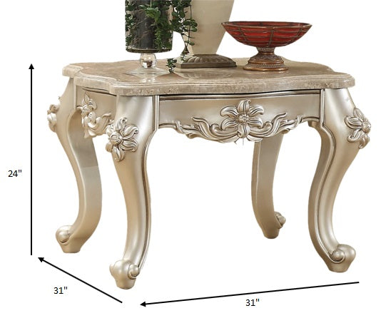 24" Cherry Oak Faux Marble Square End Table