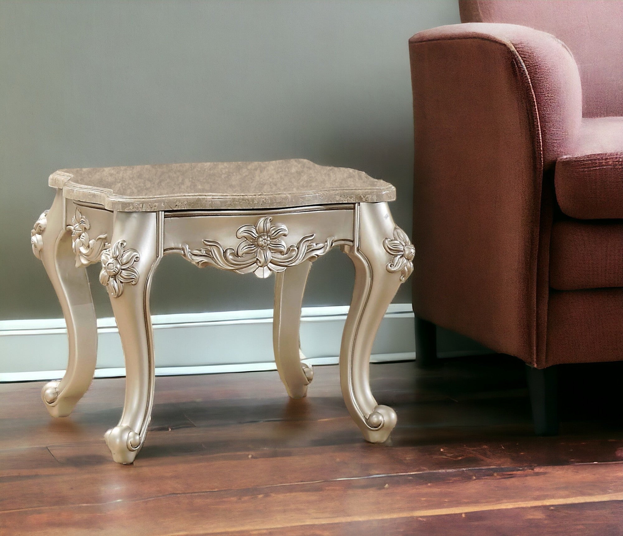 24" Cherry Oak Faux Marble Square End Table