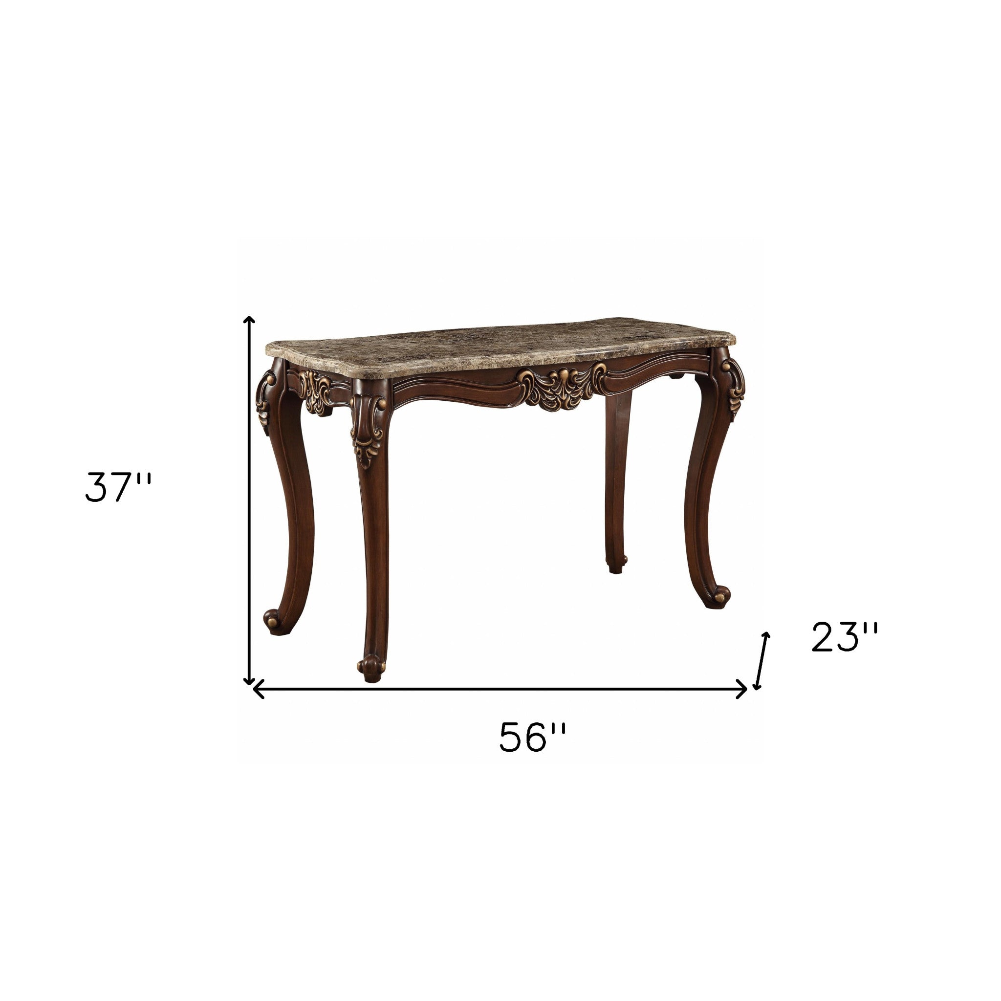 56" Beige and Brown and Brown Genuine Marble Console Table