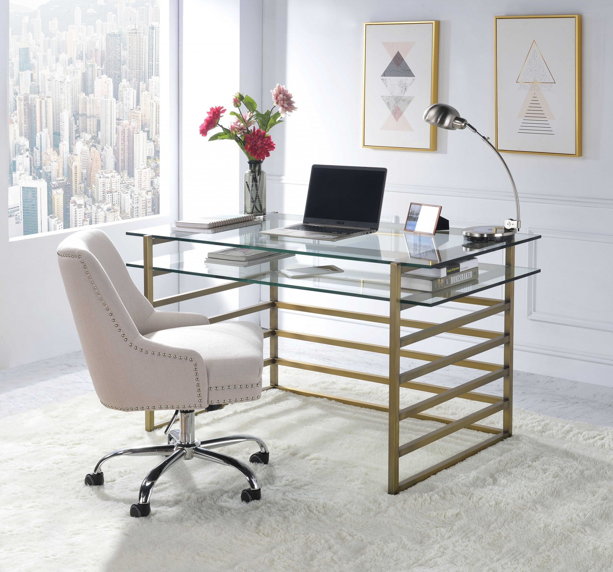 28" Clear Glass Mirrored Rectangular Writing Desk