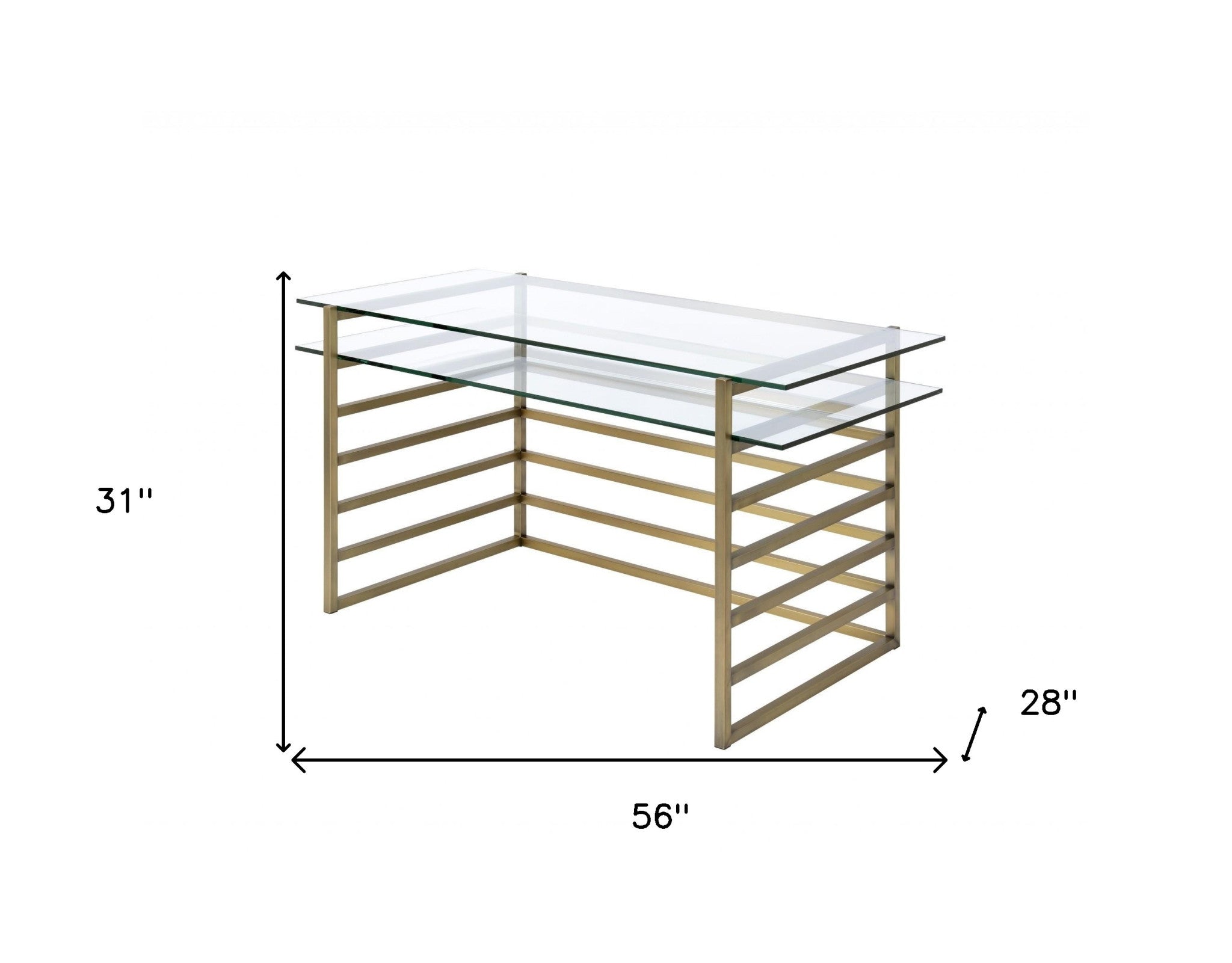 28" Clear Glass Mirrored Rectangular Writing Desk