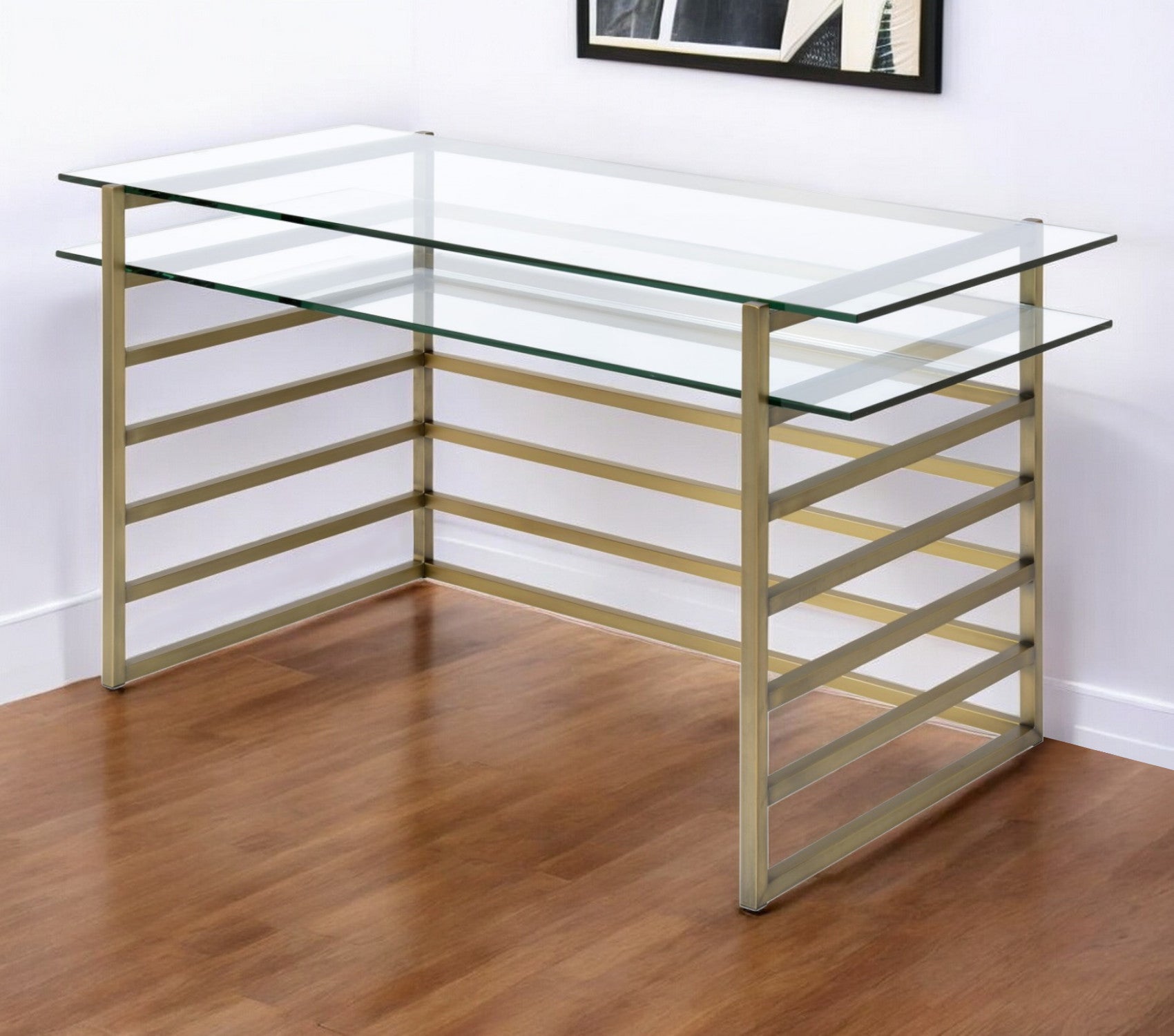 28" Clear Glass Mirrored Rectangular Writing Desk