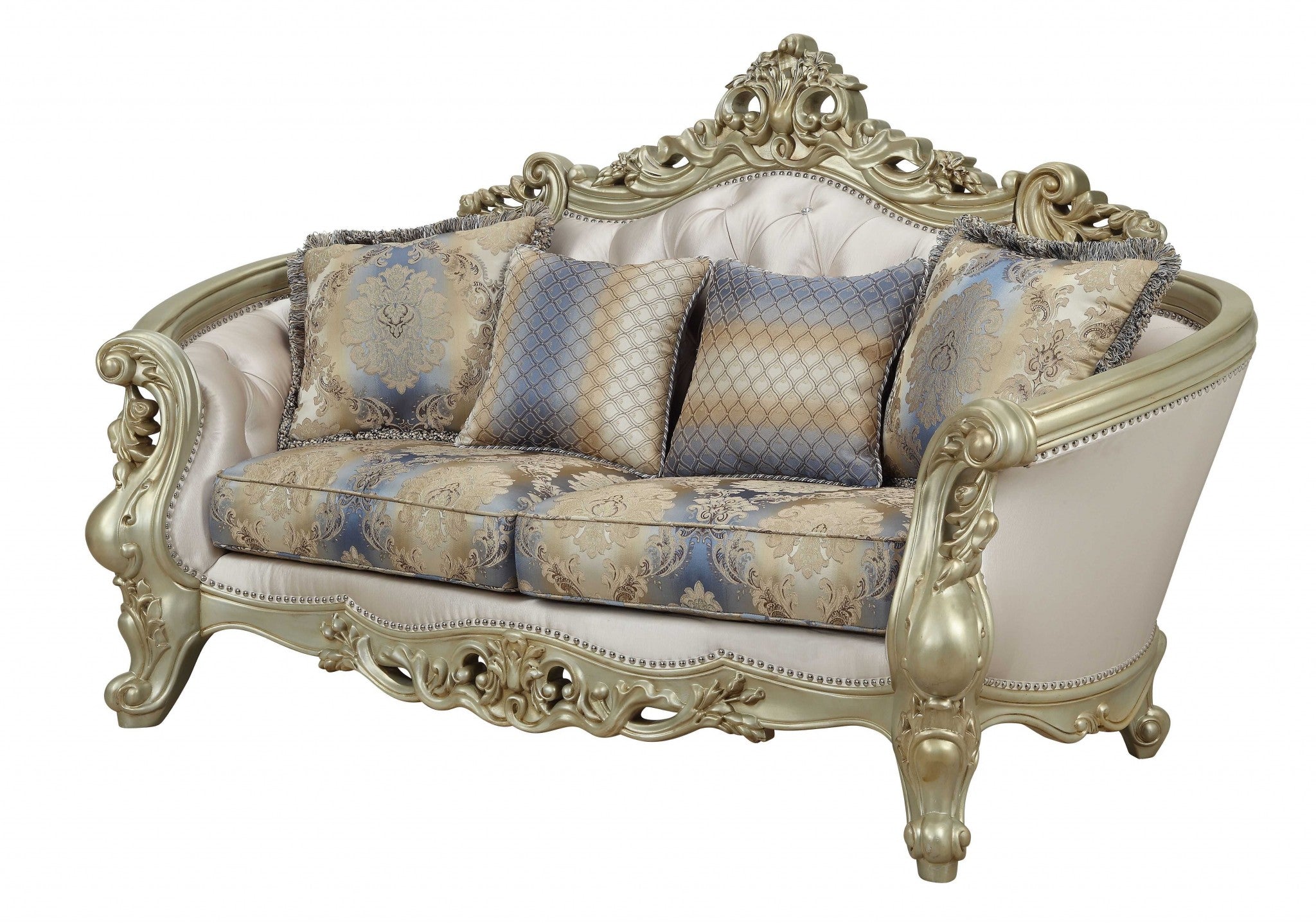 78" Gold Polyester Blend Floral Love Seat and Toss Pillows