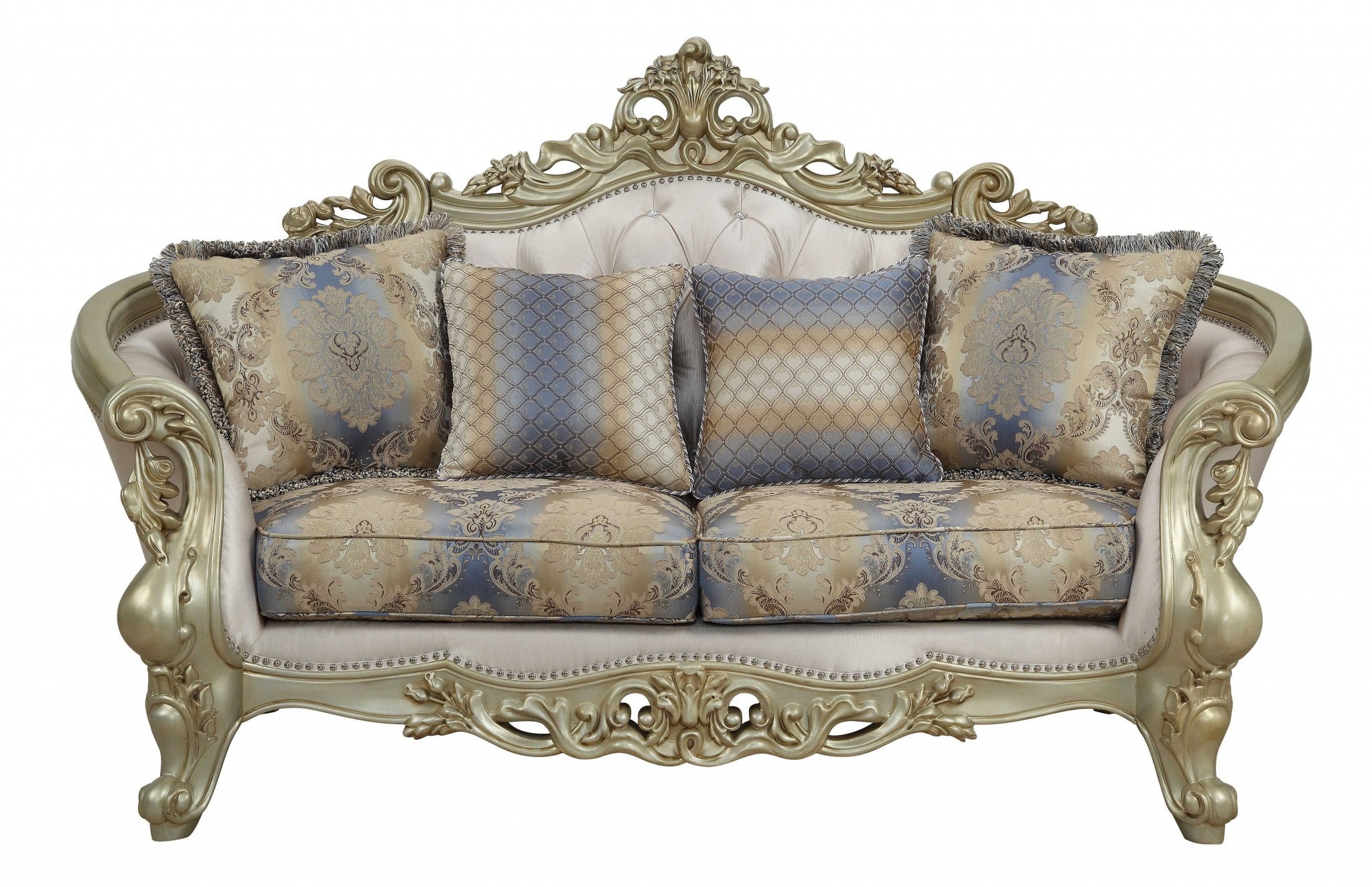 78" Gold Polyester Blend Floral Love Seat and Toss Pillows