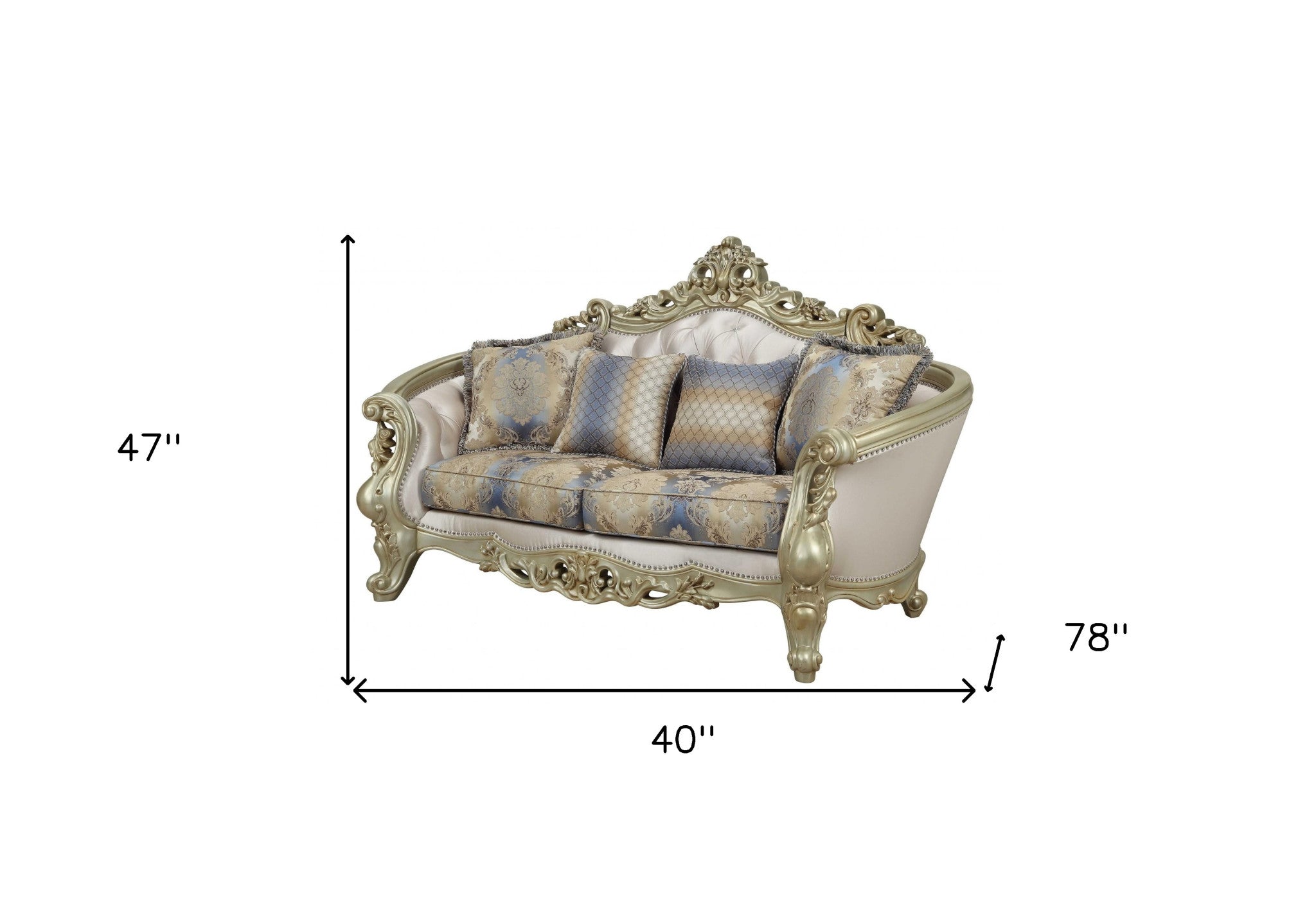 78" Gold Polyester Blend Floral Love Seat and Toss Pillows