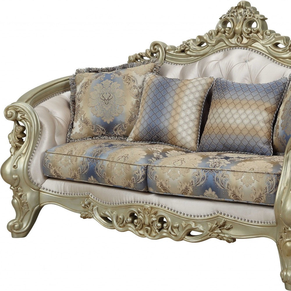 78" Gold Polyester Blend Floral Love Seat and Toss Pillows