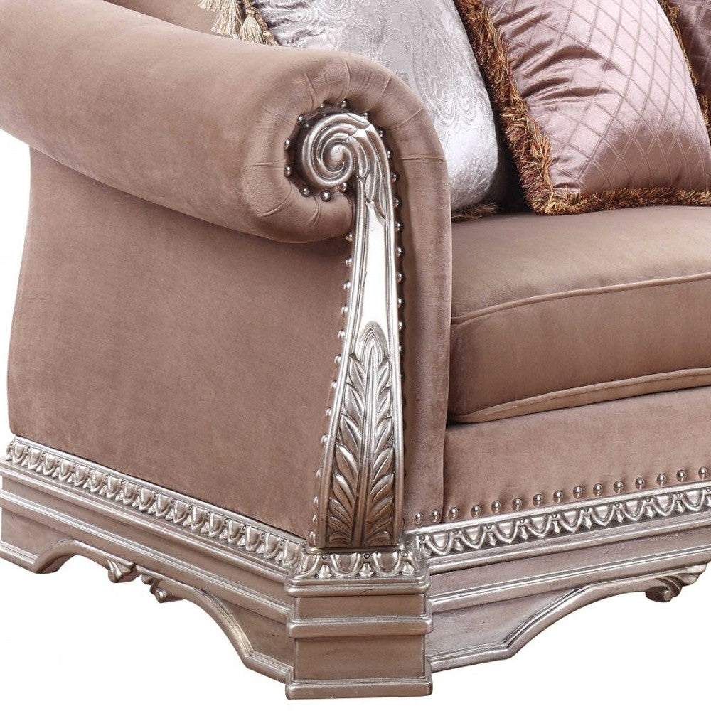 42" Champagne Velour Love Seat and Toss Pillows