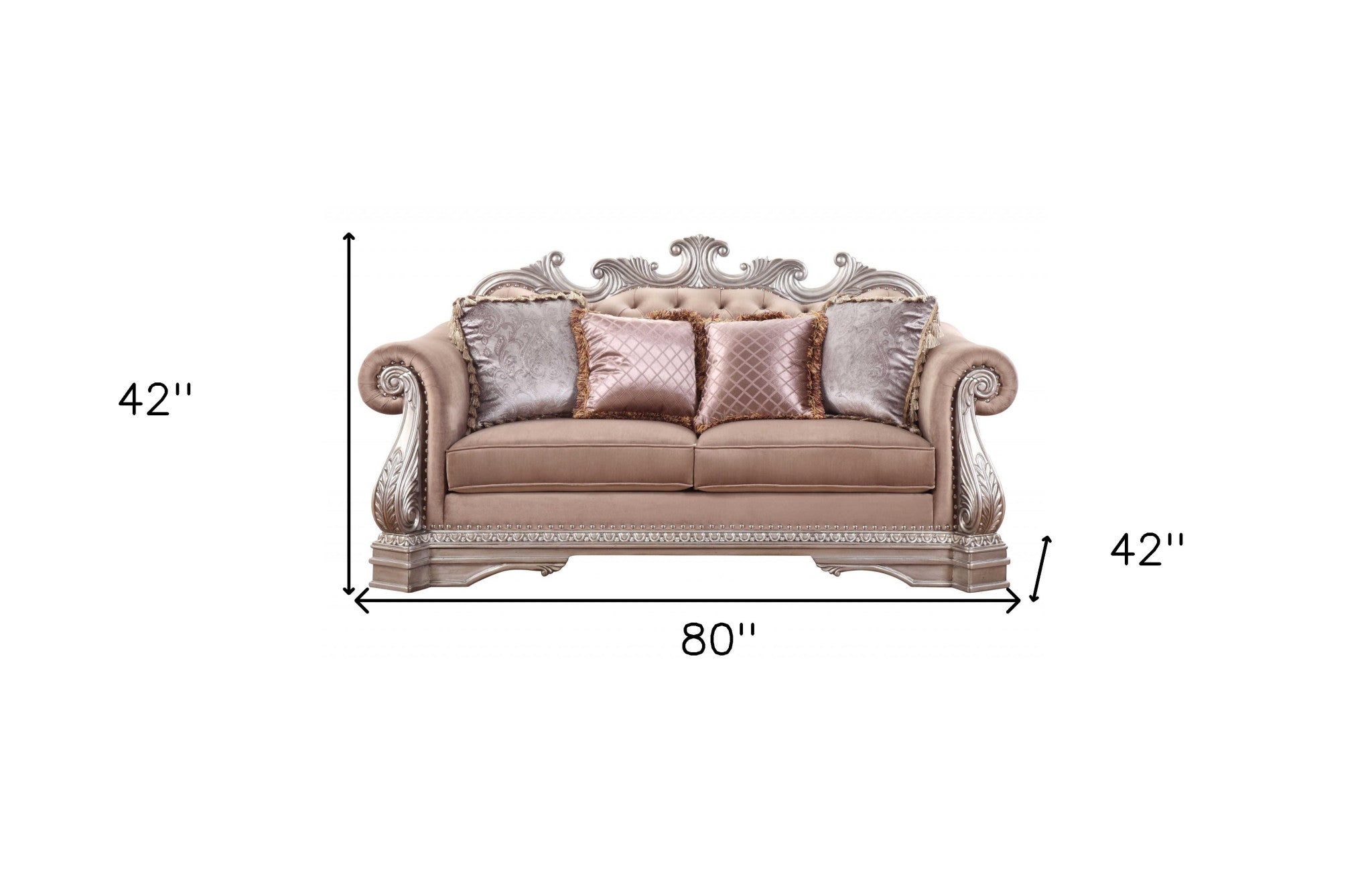 42" Champagne Velour Love Seat and Toss Pillows