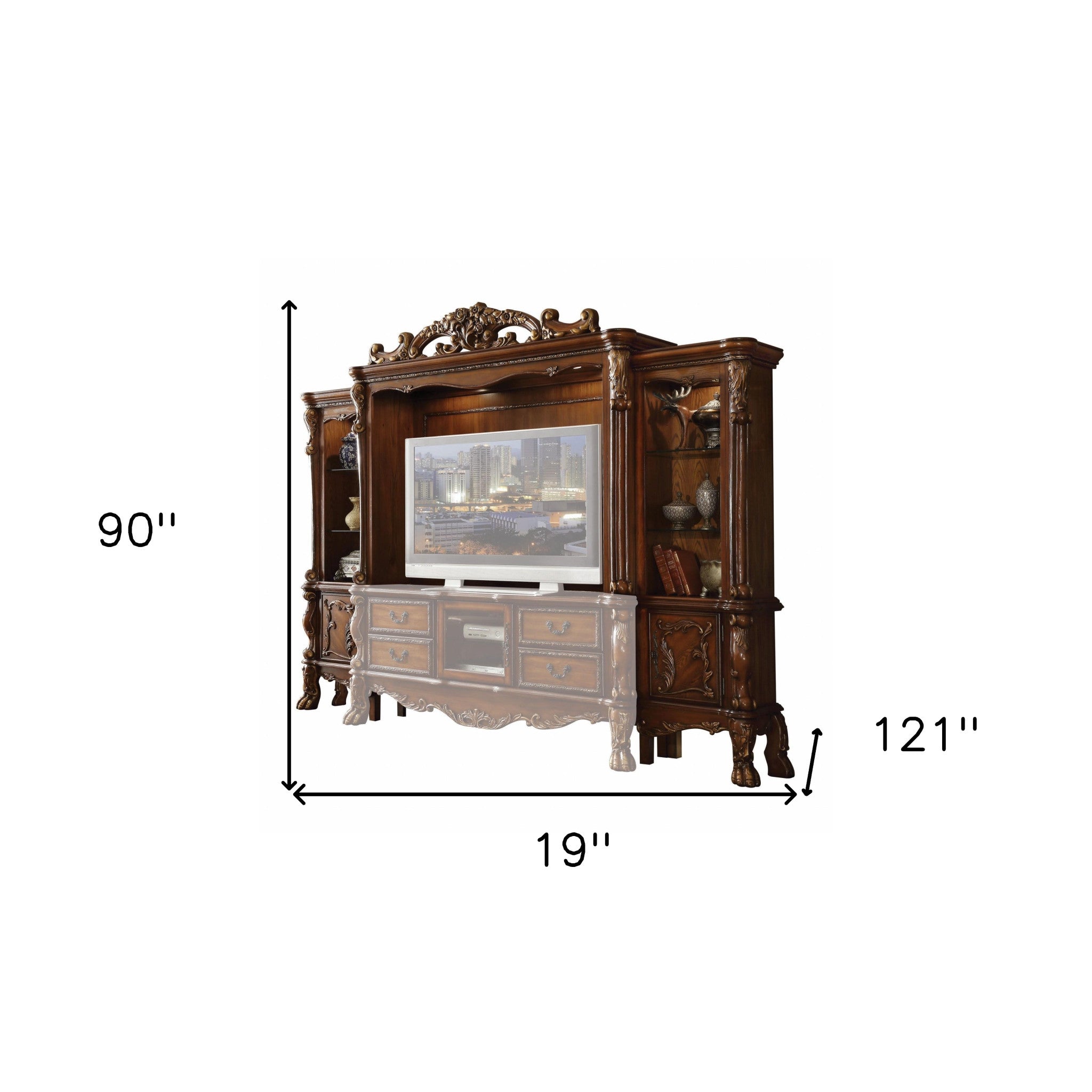 118" Dark Brown Solid Wood Cabinet Enclosed Storage Entertainment Center