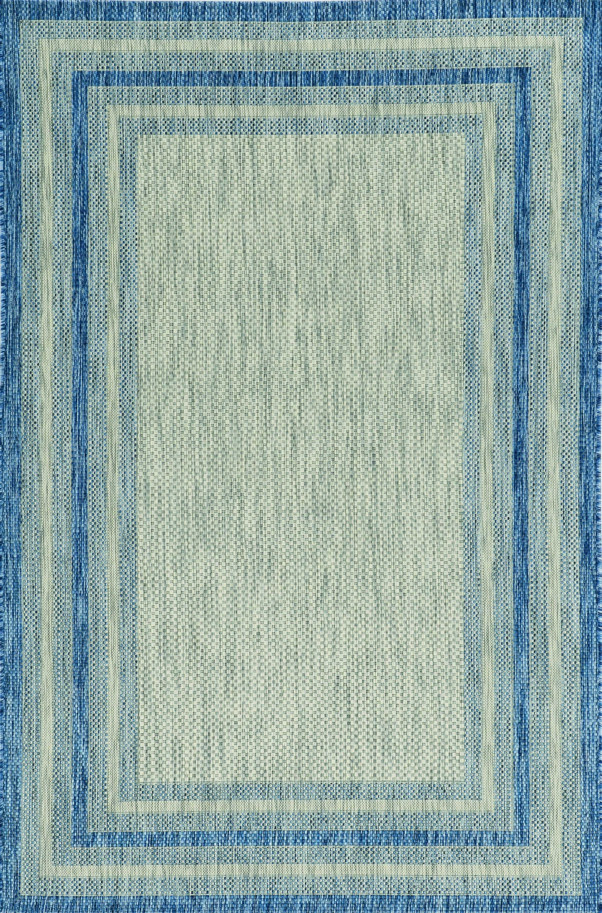 8'X11' Grey Denim Machine Woven Uv Treated Bordered Indoor Outdoor Area Rug