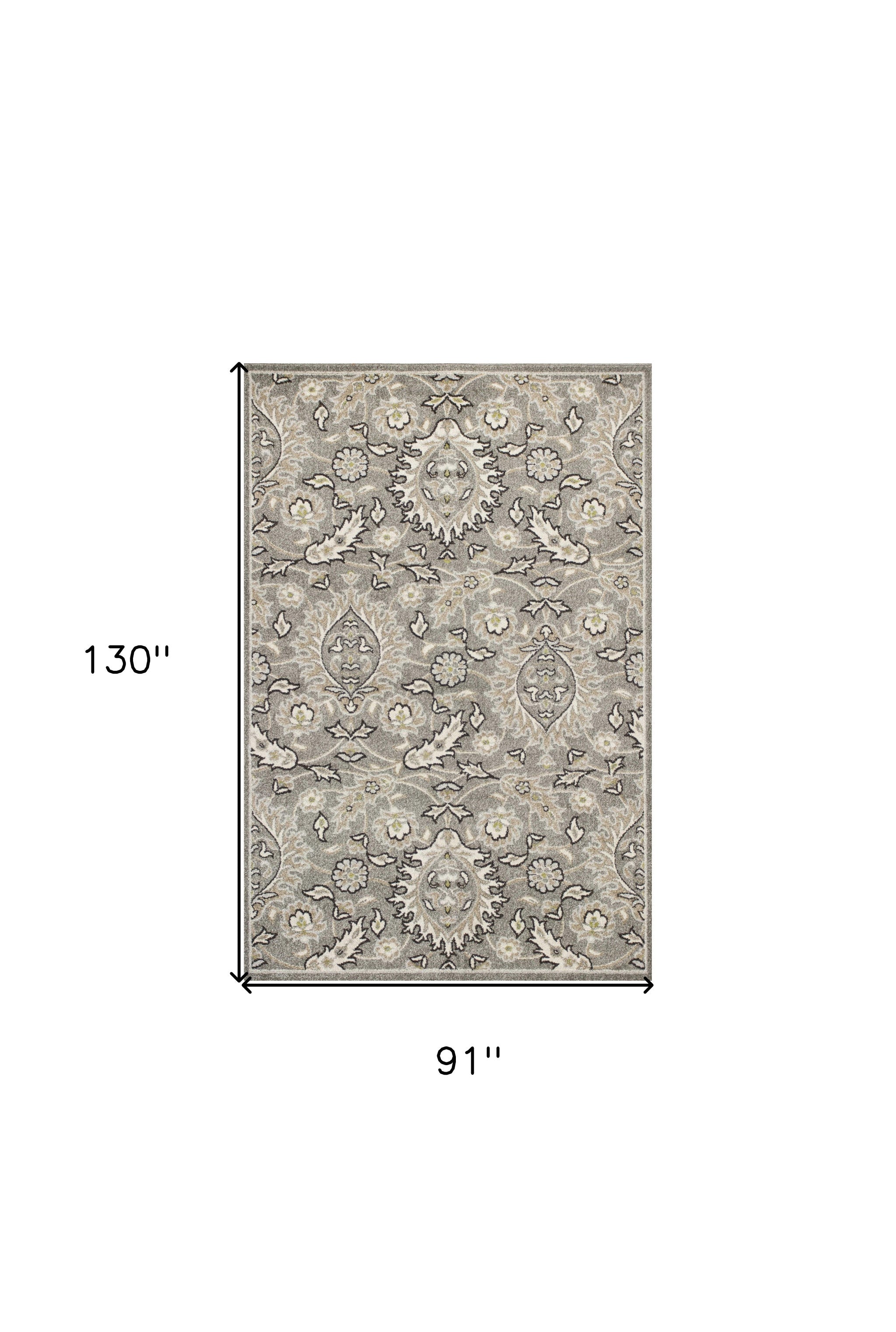 8'X11' Grey Machine Woven Uv Treated Floral Traditional Indoor Outdoor Area Rug