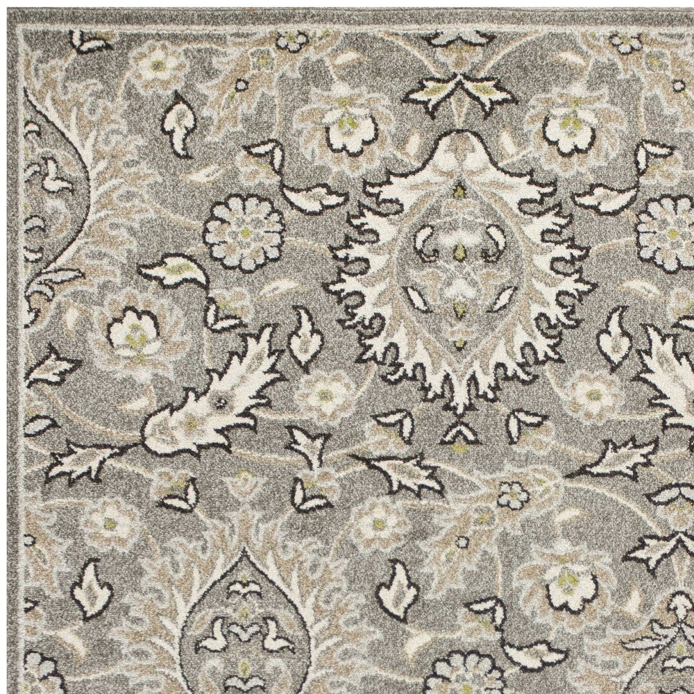 8'X11' Grey Machine Woven Uv Treated Floral Traditional Indoor Outdoor Area Rug