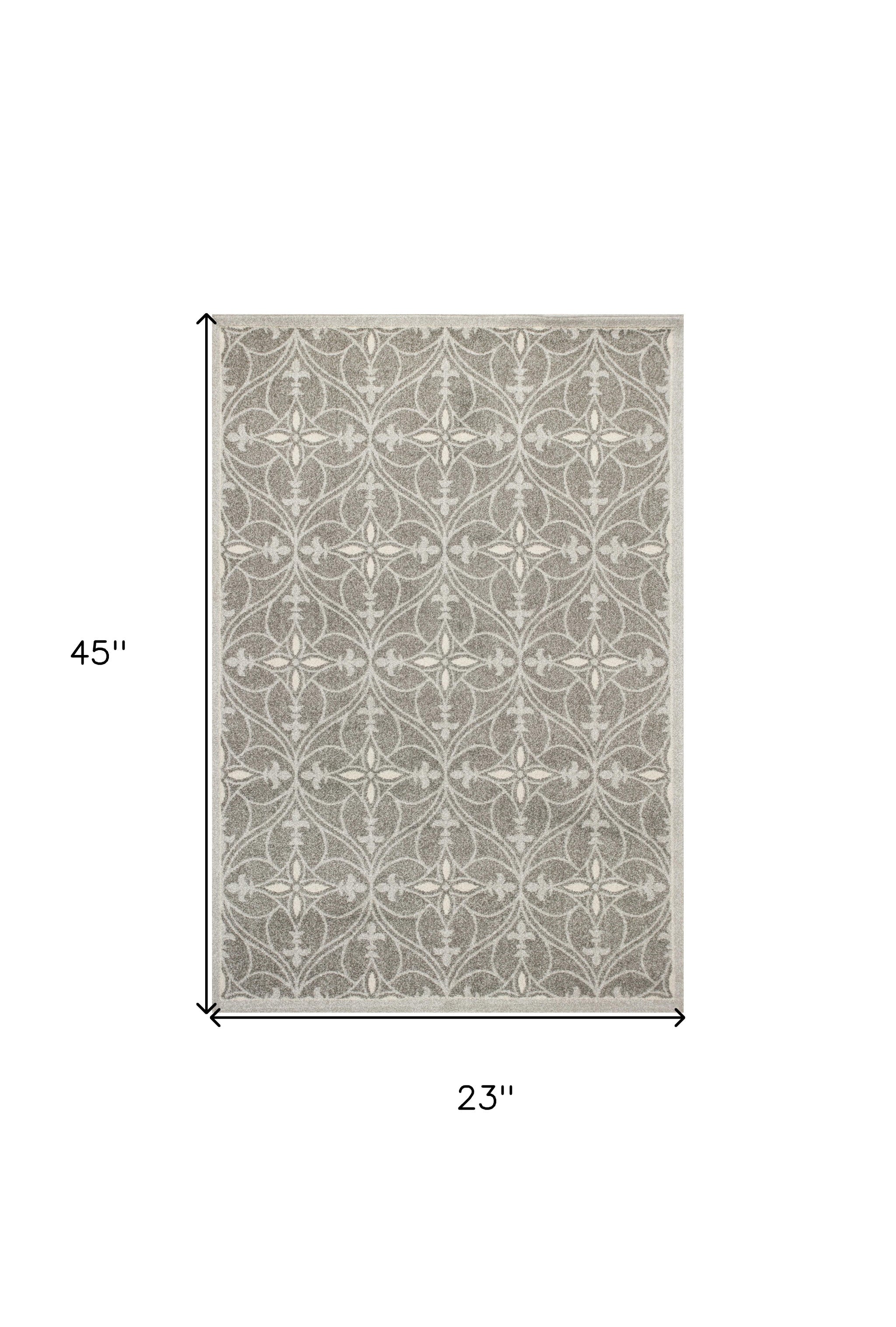 5'X8' Grey Machine Woven Uv Treated Ogee Indoor Outdoor Area Rug