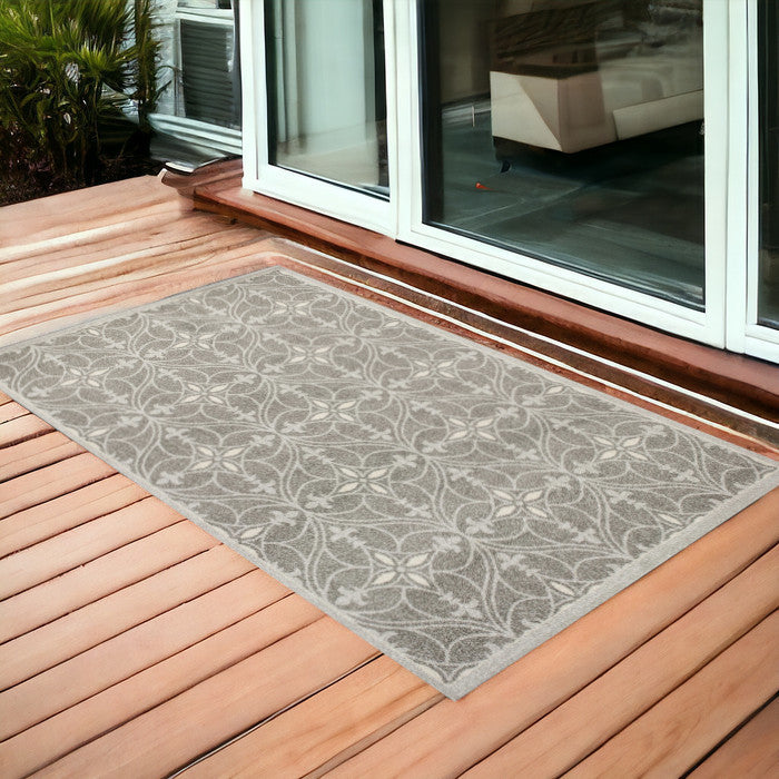 5'X8' Grey Machine Woven Uv Treated Ogee Indoor Outdoor Area Rug