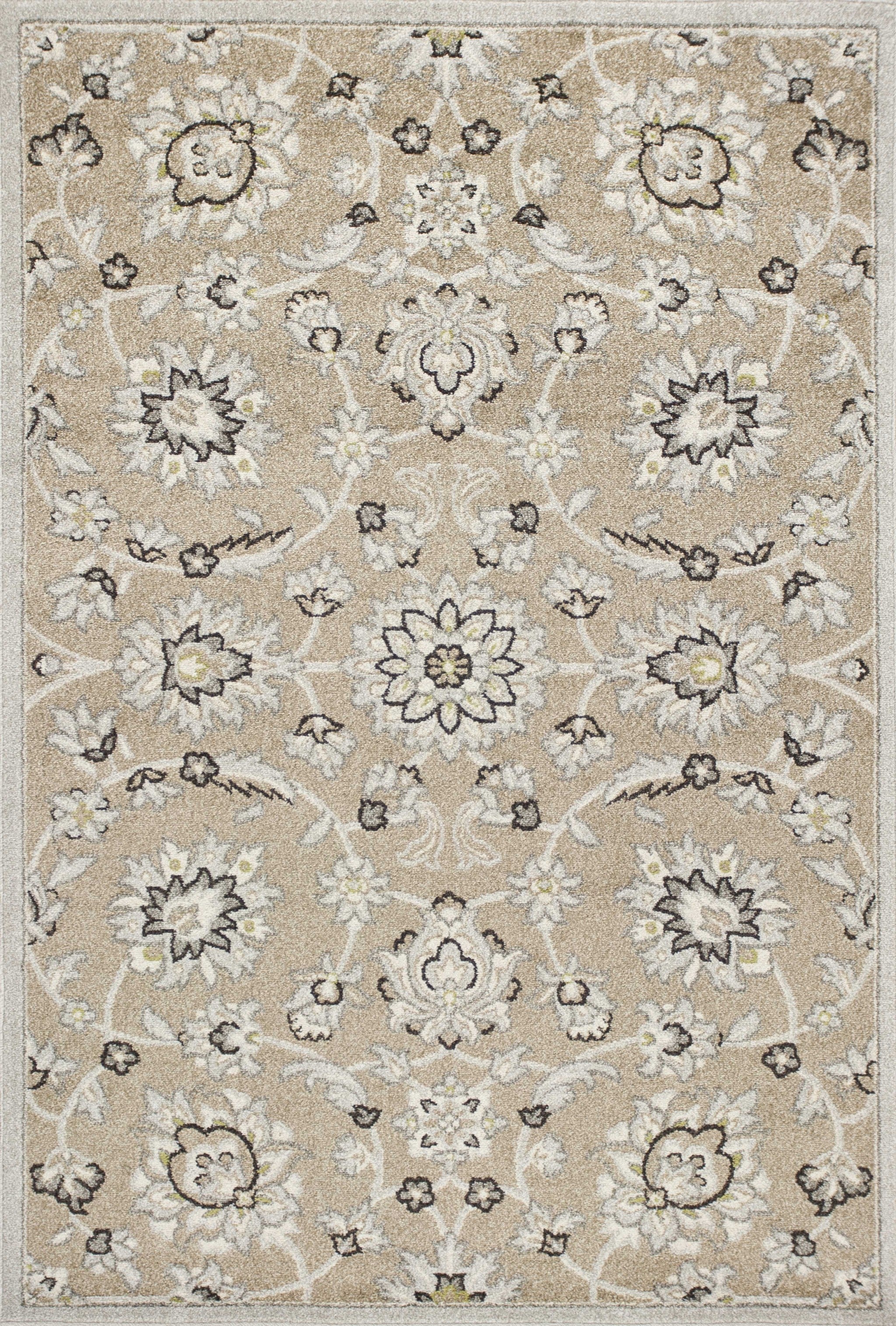 5'X8' Beige Grey Machine Woven Uv Treated Floral Traditional Indoor Outdoor Area Rug