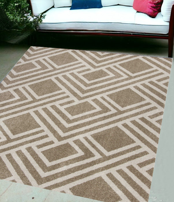 5'X8' Beige Machine Woven Uv Treated Geometric Indoor Outdoor Area Rug